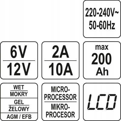 YATO PROSTOWNIK ELEKTRONICZNY WYŚWIETLACZ LCD ZAKRES 6V/2A 12V/10A YT-83002