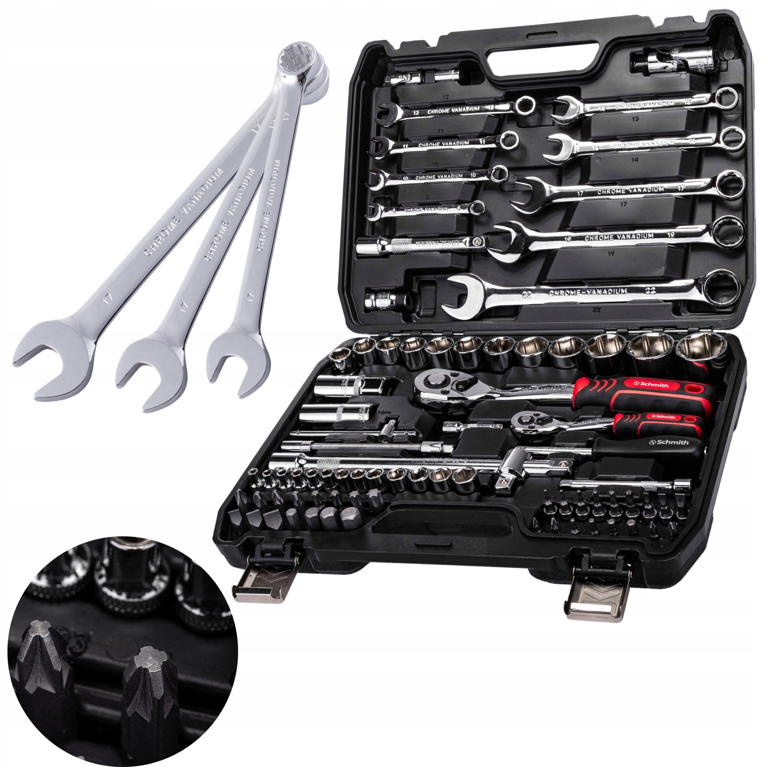 SCHMITH ZESTAW NARZĘDZI KLUCZY NASADOWYCH 82SZT. 1/2" 1/4" 3/8" SQN-82 TORX