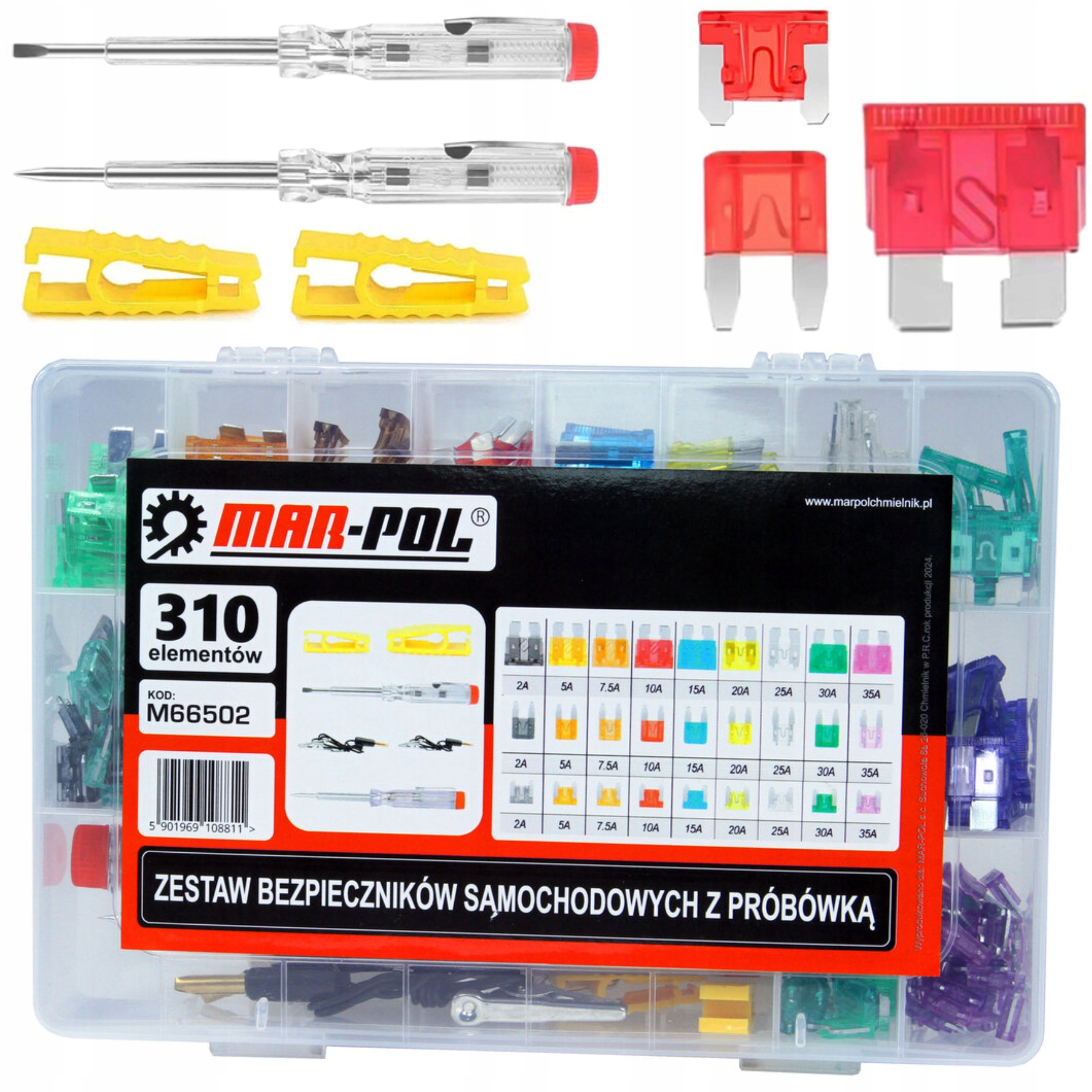 ZESTAW BEZPIECZNIKÓW SAMOCHODOWYCH Z PRÓBÓWKĄ 310el. MAR-POL M66502