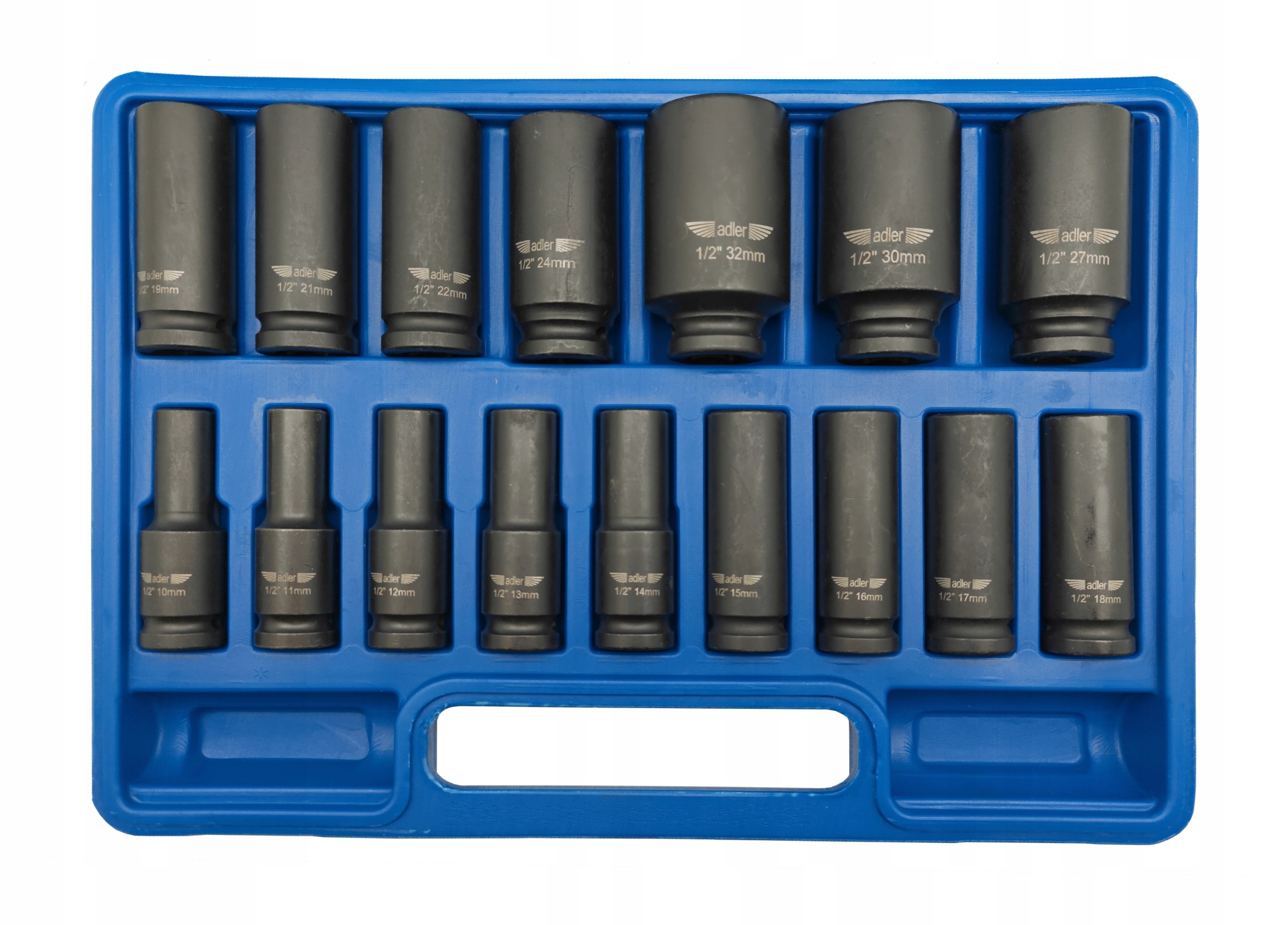 ZESTAW 16el. NASADKI UDAROWE KLUCZE NASADOWE 1/2" 10-32mm WALIZKA ADLER