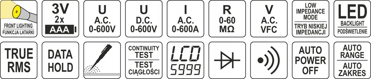 YATO MIERNIK CYFROWY CĘGOWY MULTIMETR WYŚWIETLACZ LCD CĘGI POMIAROWE 73092