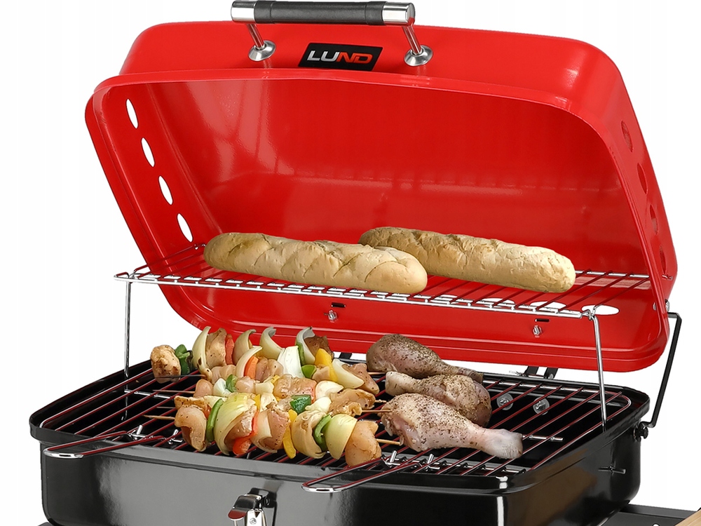 LUND GRILL WĘGLOWY OGDRODOWY SKŁADANY PRZENOŚNY 45x33,5cm CHROMOWANY RUSZT