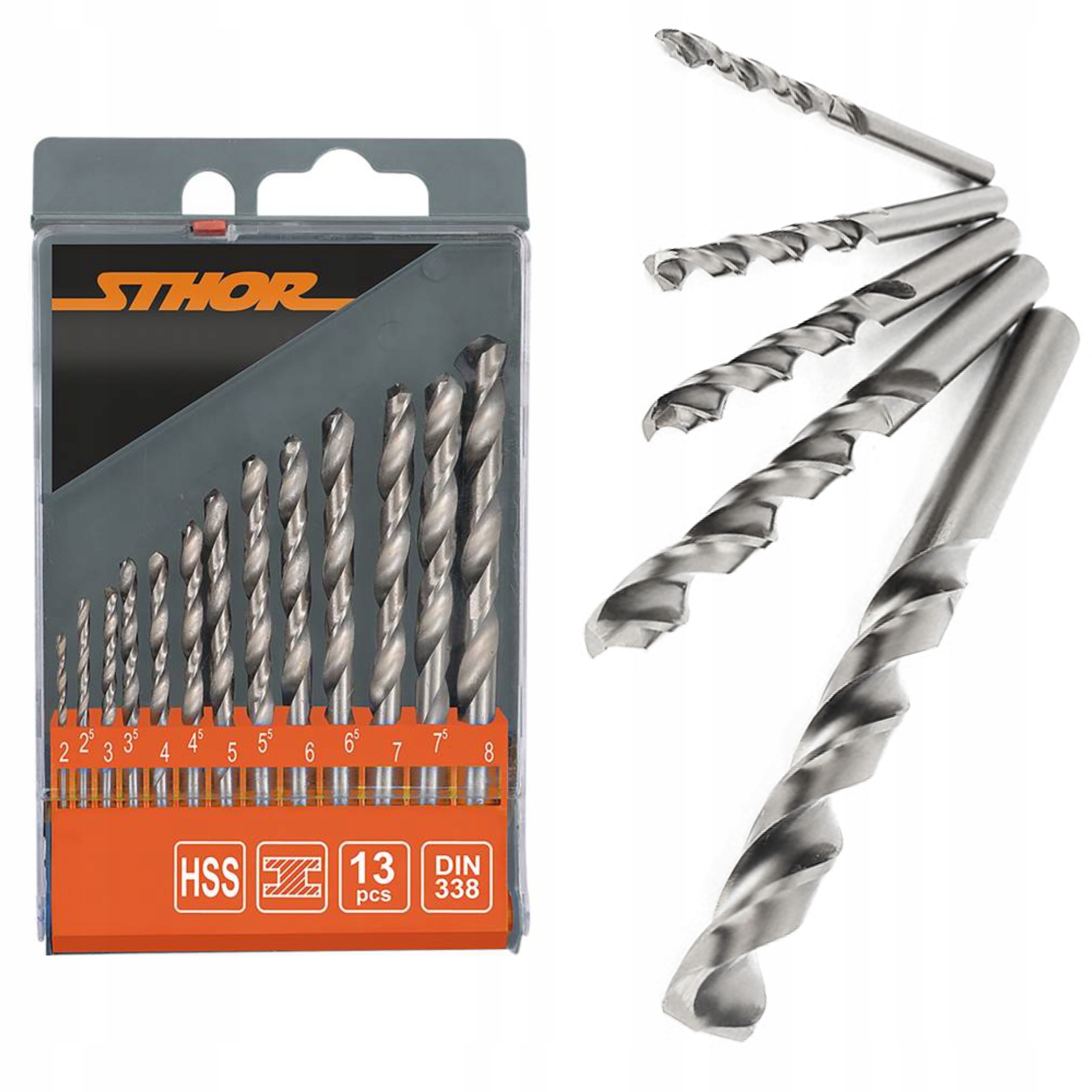 STHOR ZESTAW KOMPLET WIERTEŁ WIERTŁA DO METALU HSS 2-8 MM 13 SZT. 21998