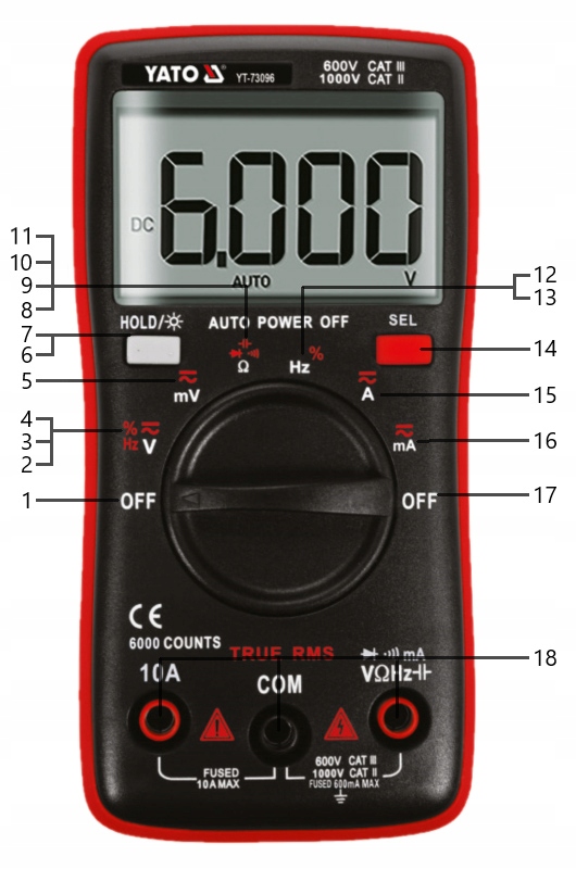 YATO MIERNIK CYFROWY TRUE RMS LCD AUTOMATYCZNY ZAKRES MULTIMETR YT-73096