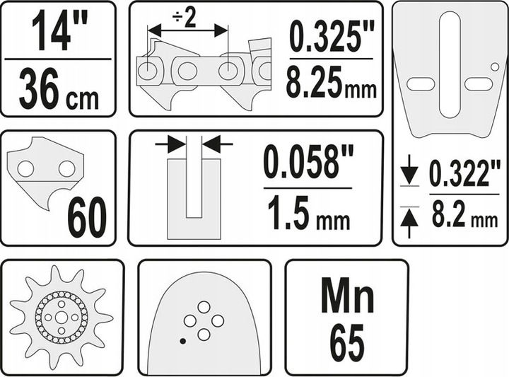 YATO PROWADNICA ŁAŃCUCHA 14" 325" E DO PILAREK STAL 65MN Z AUTO SMAROWANIEM