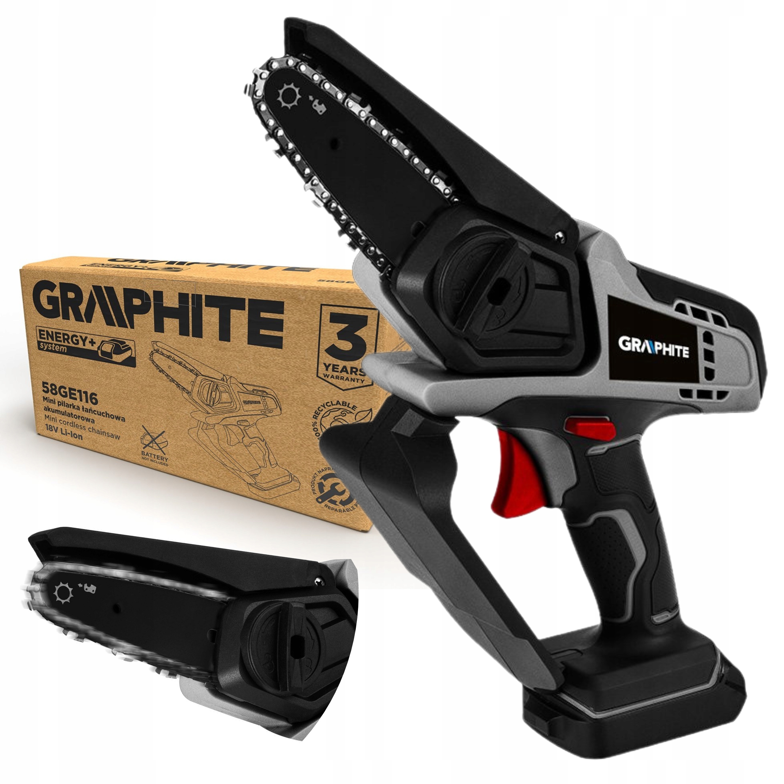 AKUMULATOROWA MINI PIŁA PILARKA ŁAŃCUCHOWA 18V GRAPHITE 58GE116 ENERGY+