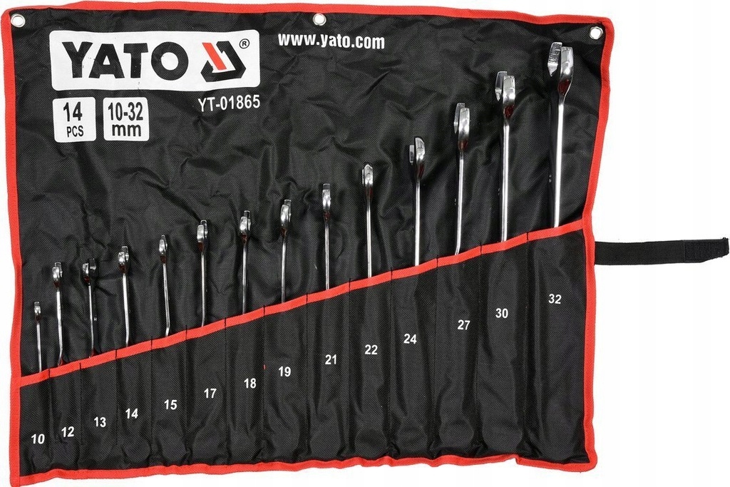 YATO KOMPLET KLUCZE PŁASKO-OCZKOWE SKRĘCONE 10-32MM NA PŁACHCIE 14 SZTUK
