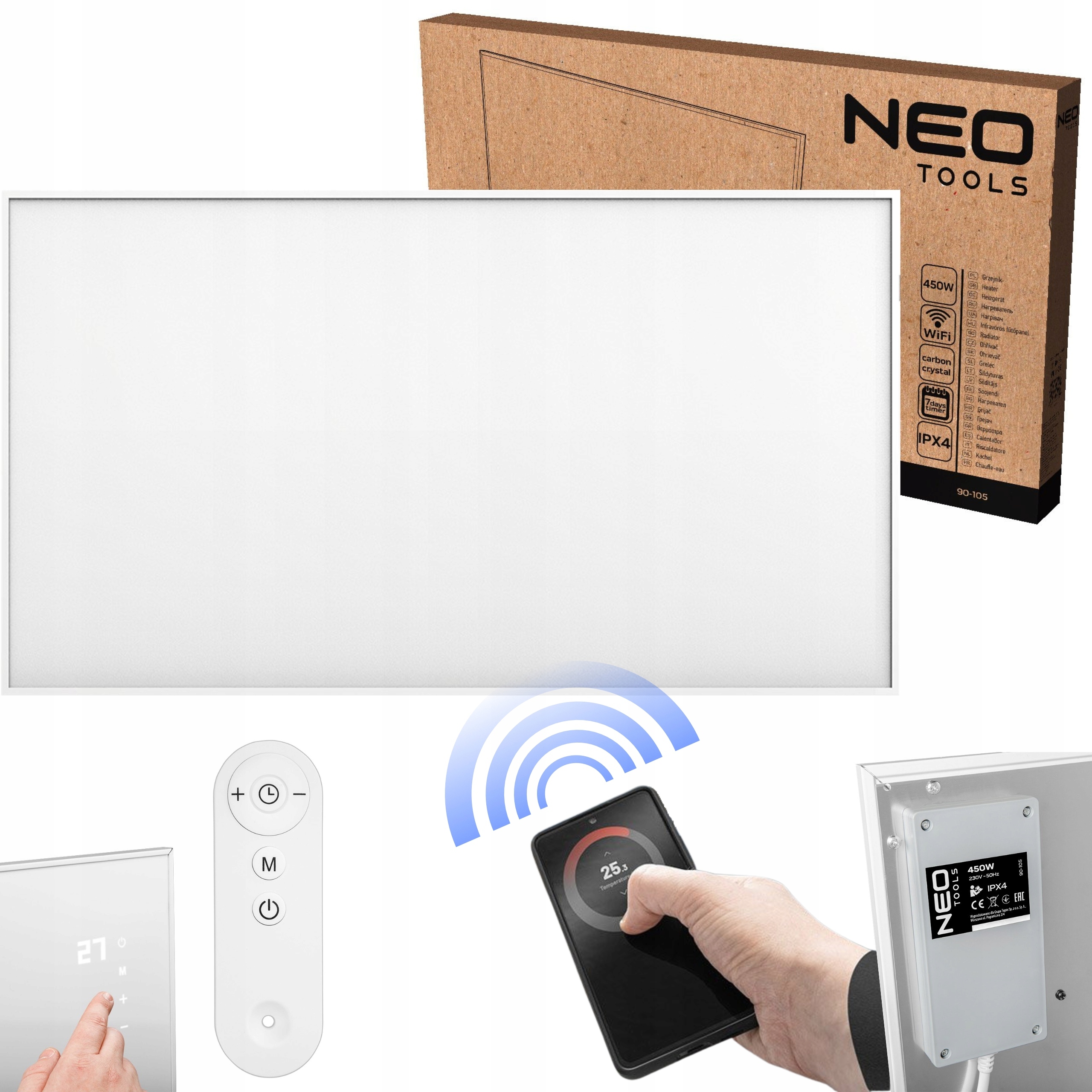 NEO PANEL GRZEWCZY NA PODCZERWIEŃ GRZEJNIK PROMIENNIK 450W WIFI 90-105 IPX4