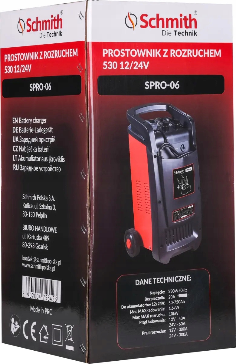 SCHMITH PROSTOWNIK SAMOCHODOWY Z ROZRUCHEM ROZRUCH START 530 12/24V 750Ah