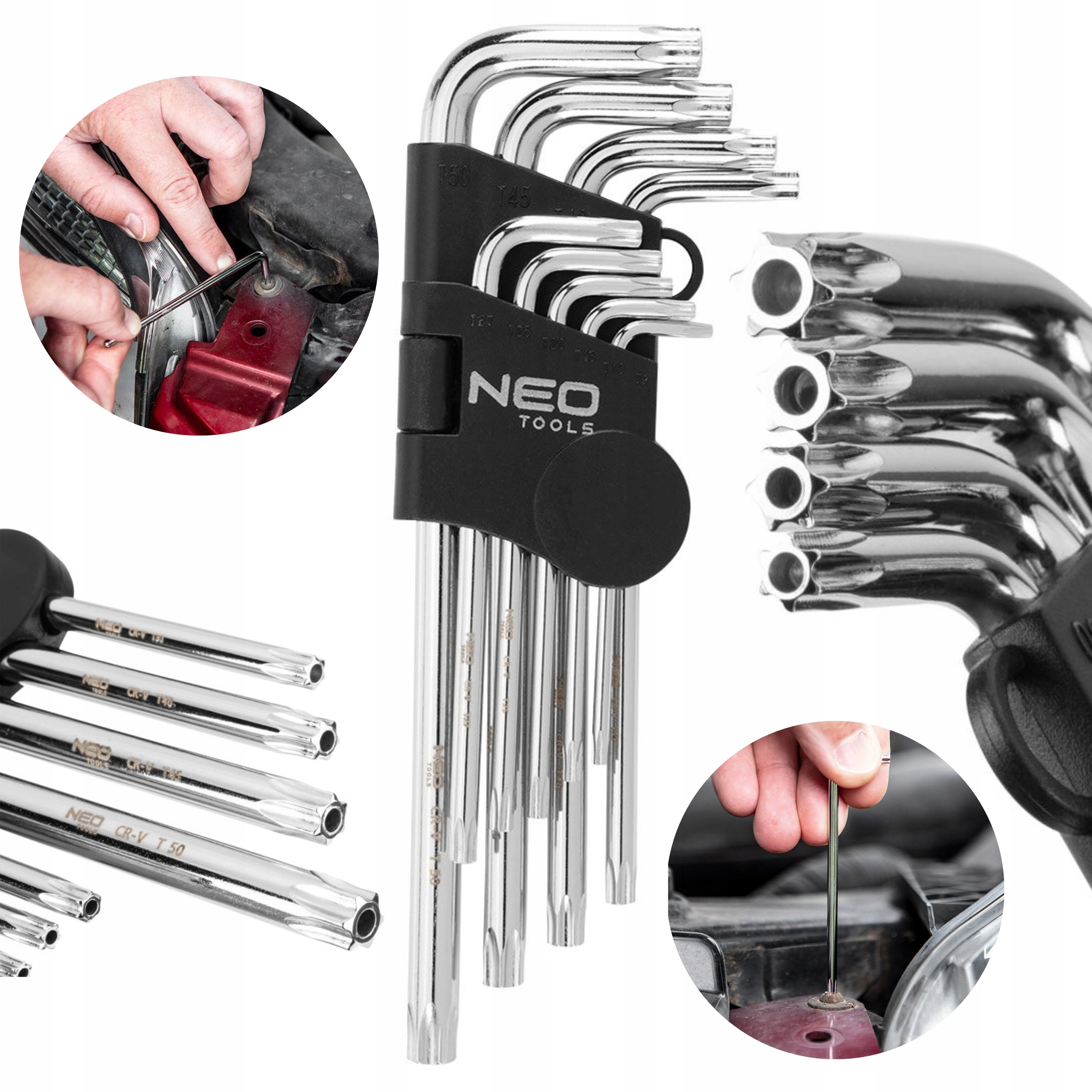 NEO ZESTAW KLUCZE SZEWŚCIOKĄTNE DŁUGIE IMBUS HEX TORX T10-T50 09-526 9SZT