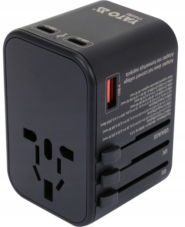 YATO ADAPTER ZASILACZ PODRÓŻNY DO PONAD 150 KRAJÓW USB-C PD 65W YT-81303