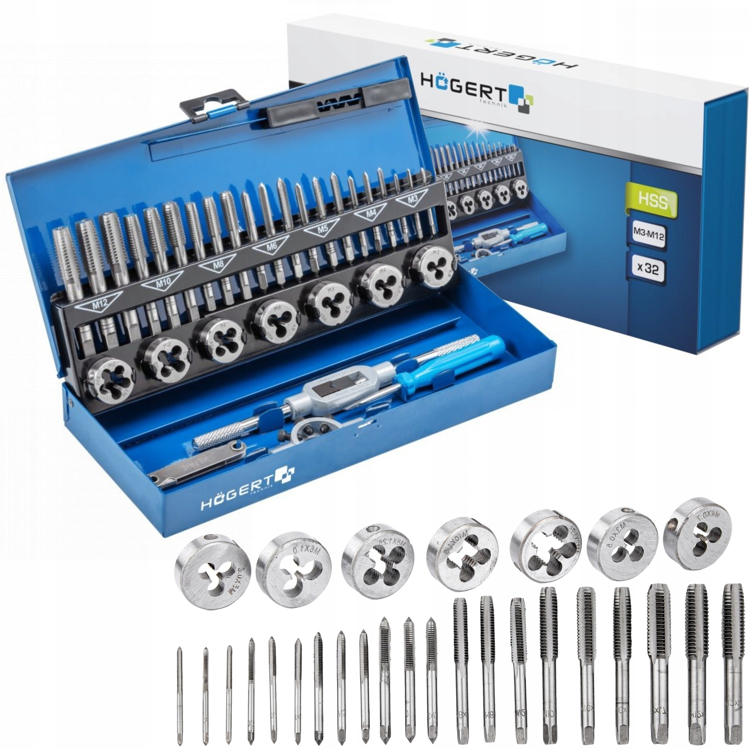 HOGERT HT3B582 ZESTAW NARZYNEK I GWINTOWNIKÓW NARZYNKI GWINTOWNIKI 32szt.