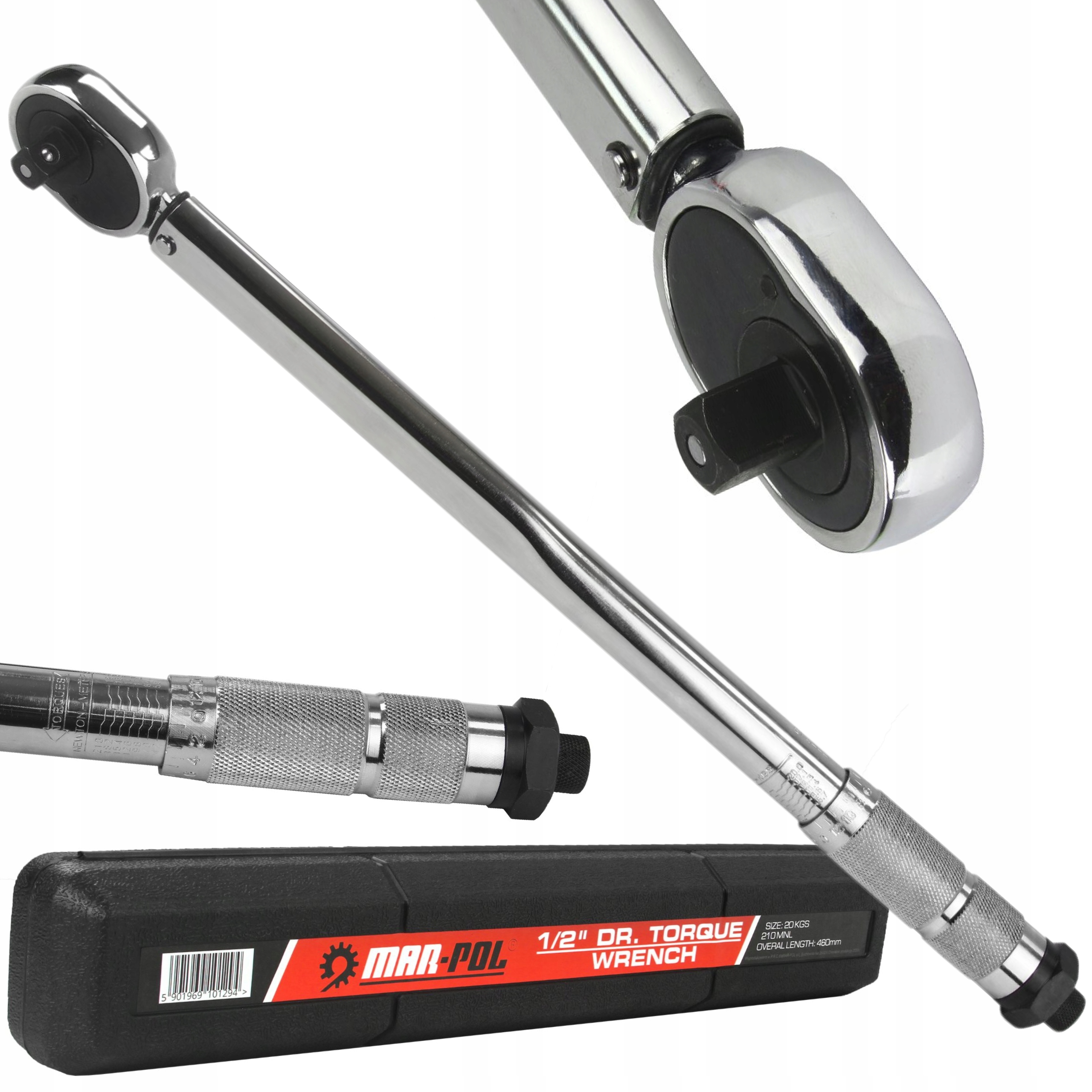 KLUCZ DYNAMOMETRYCZNY 1/2" 20KG 42-210Nm LEWO/PRAWO 467mm WALIZKA M53580