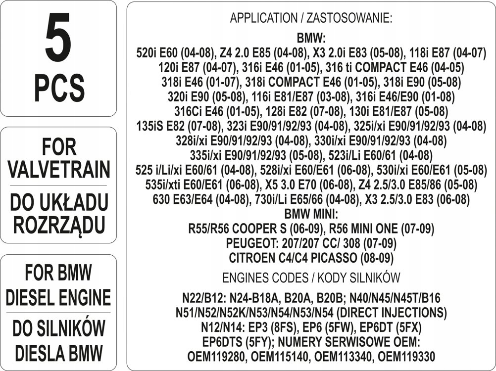 YT-06004 ZESTAW BLOKAD ROZRZĄDU BMW CITROEN 5 EL PORĘCZNA WALIZKA