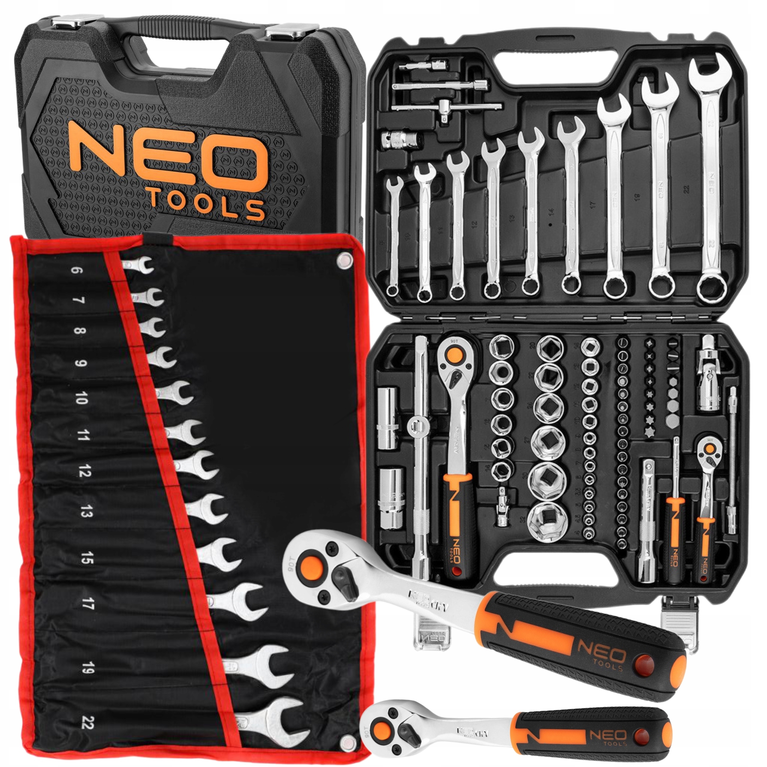 NEO ZESTAW KLUCZY NASADOWYCH 82e 1/2" 1/4" TORX BITY SATYNA +6-22mm PŁ-OCZ