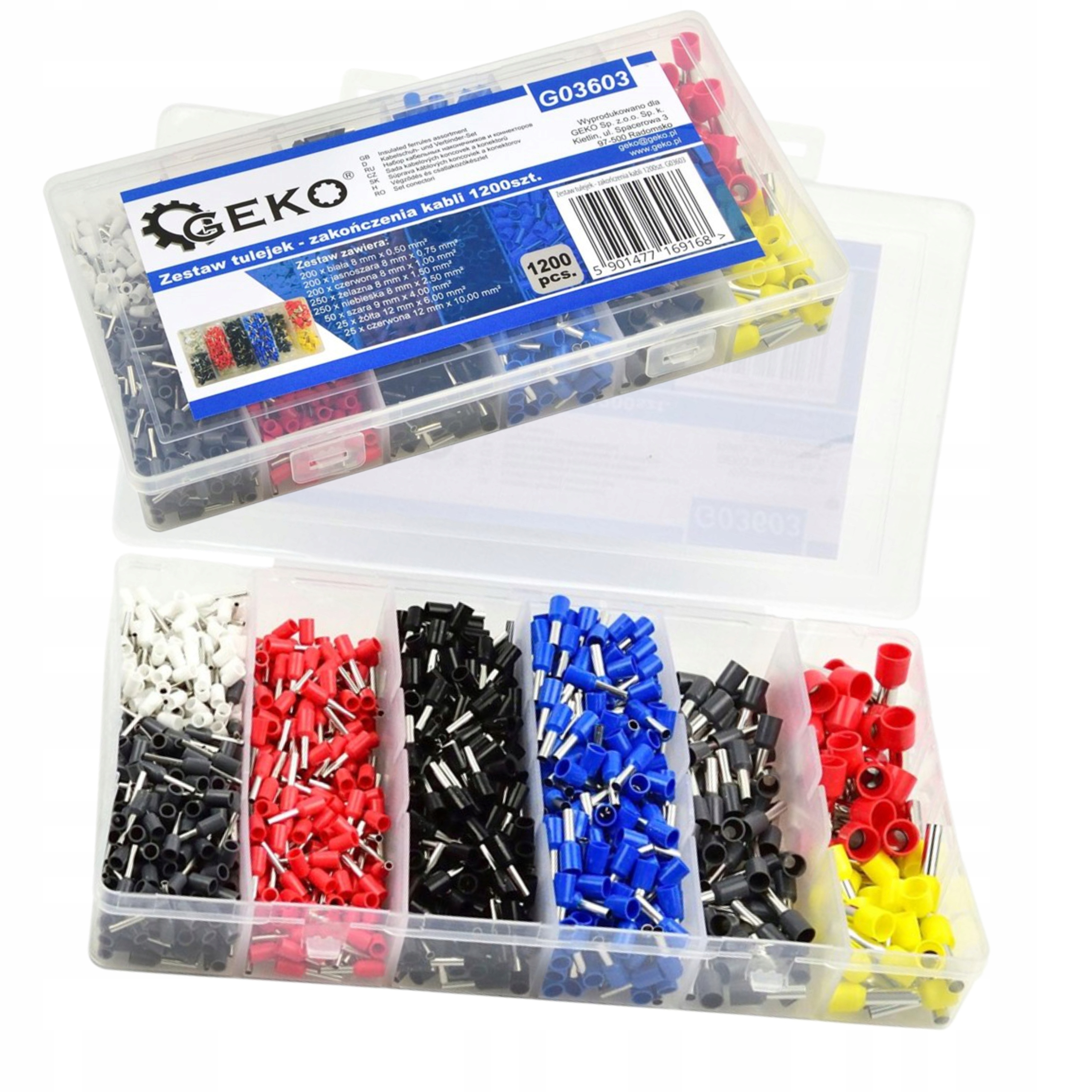 GEKO ZESTAW TULEJEK IZOLOWANYCH ZAKOŃCZENIA KABLI 1200SZT ORGANIZER G03603