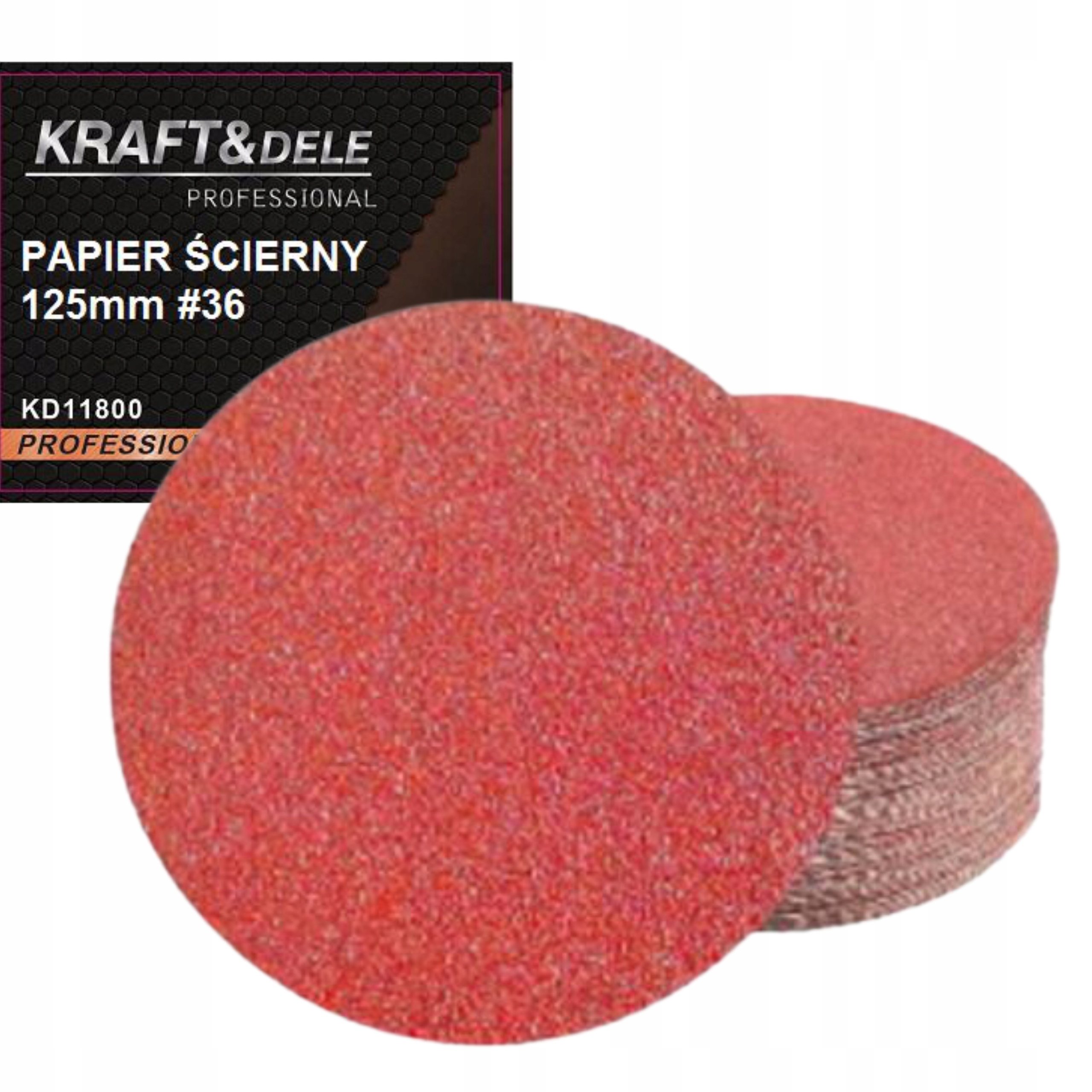 KRAFT&DELE PAPIER ŚCIERNY 50SZT. KRĄŻEK 125MM P36 NA RZEP KD11800