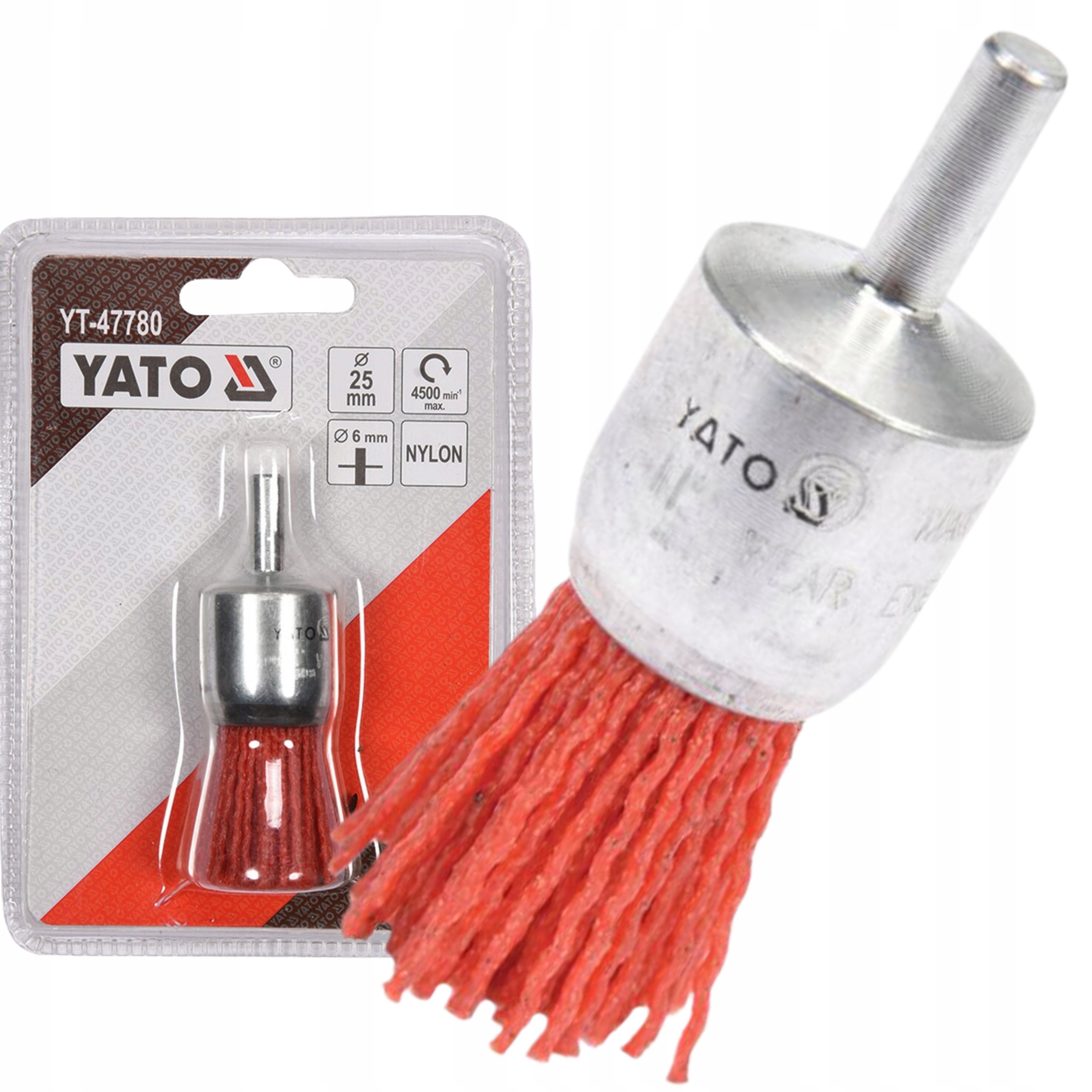 YATO SZCZOTKA CZOŁOWA Z TRZPIENIEM 25MM DRUT Z NYLONU NA WIERTARKĘ YT-47780