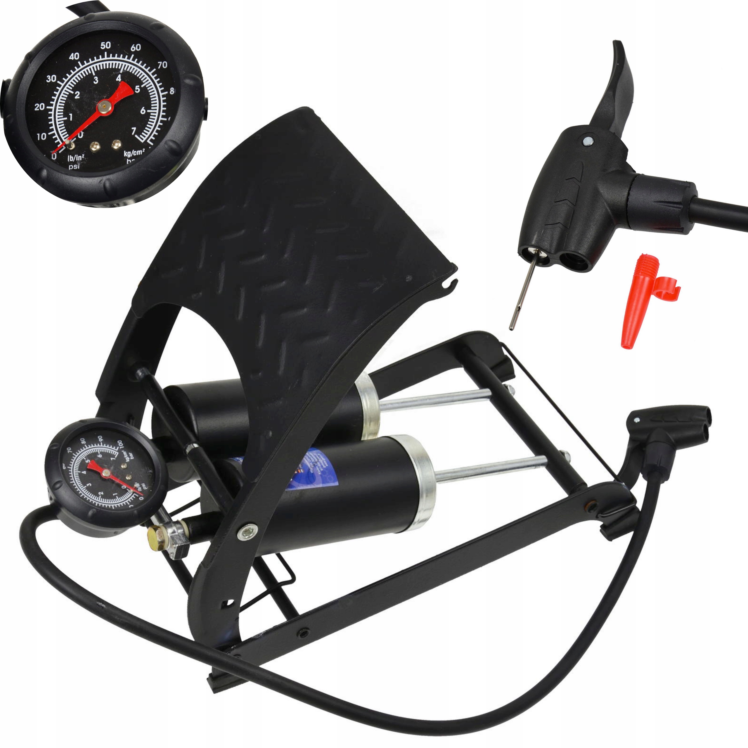 GEKO POMPKA NOŻNA DWUTŁOKOWA SAMOCHODOWA ROWEROWA 2 KOŃCÓWKI GEKO