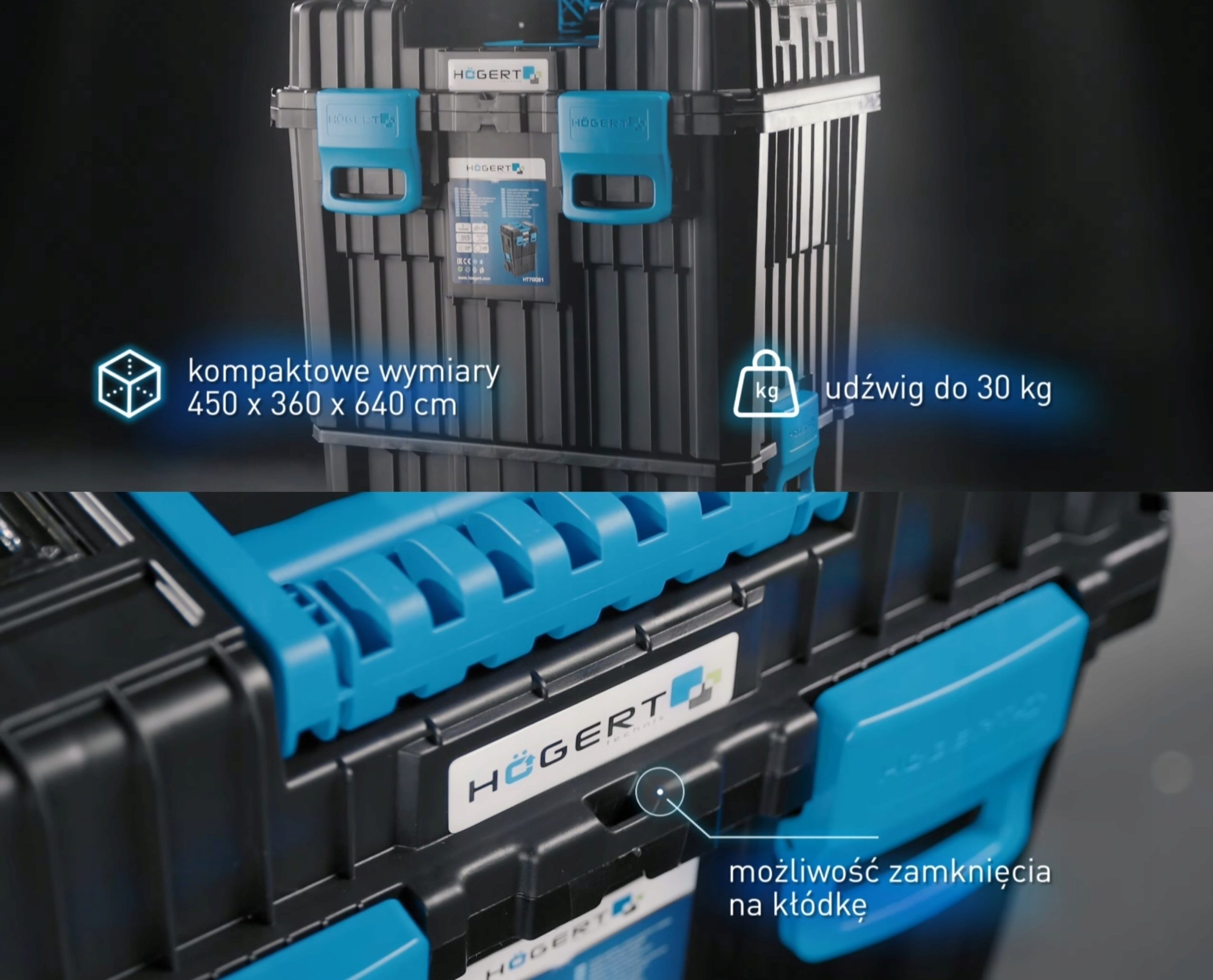 HOGERT 2-CZĘŚCIOWA MODUŁOWA MOBILNA SKRZYNKA NARZĘDZIOWA NA KÓŁKACH HT7G081