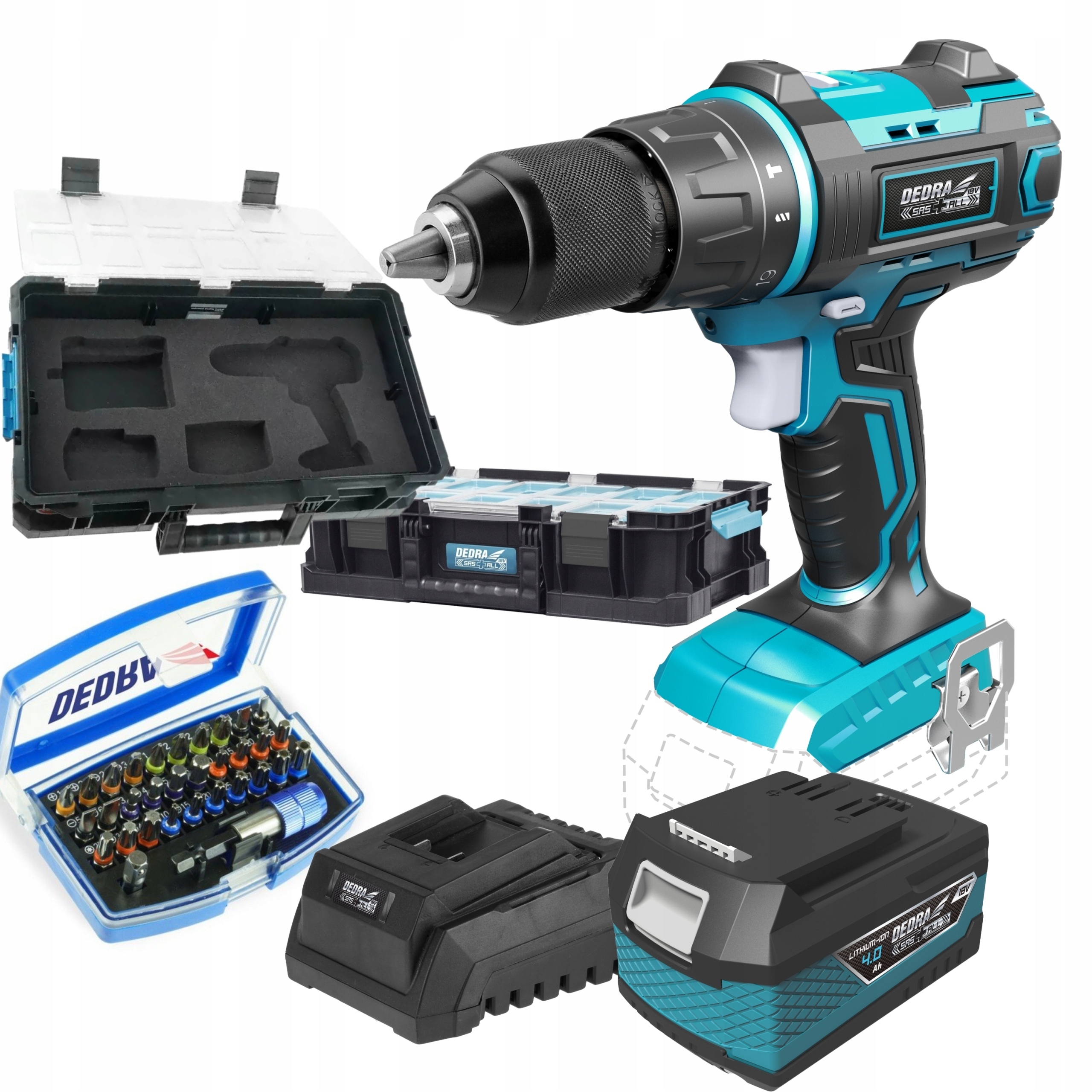 DEDRA ZESTAW NARZĘDZI SAS+ALL, wiertarko-wkrętarka