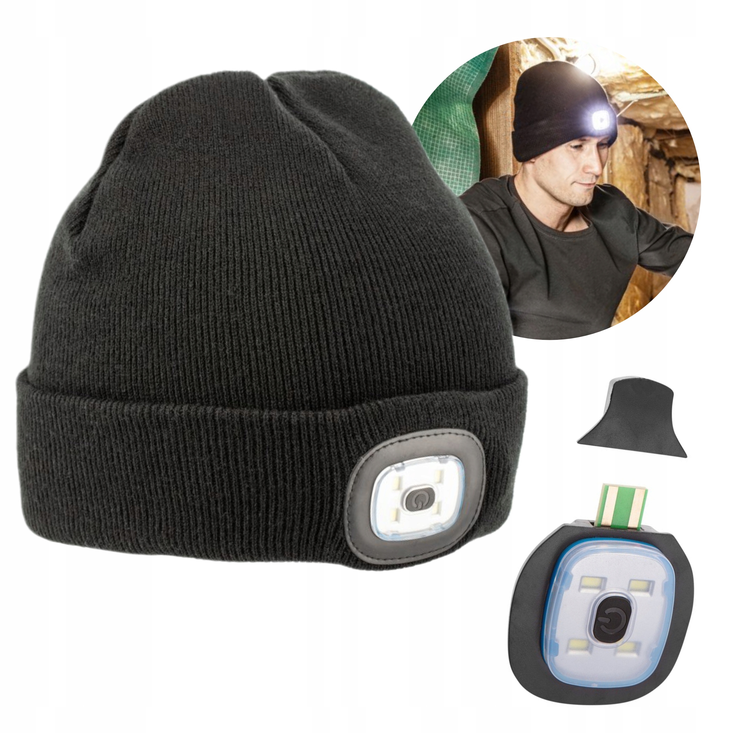 HOEGERT CZAPKA ROBOCZA ZIMOWA OCIEPLANA Z LATARKĄ CZOŁOWĄ LED USB HT5K486