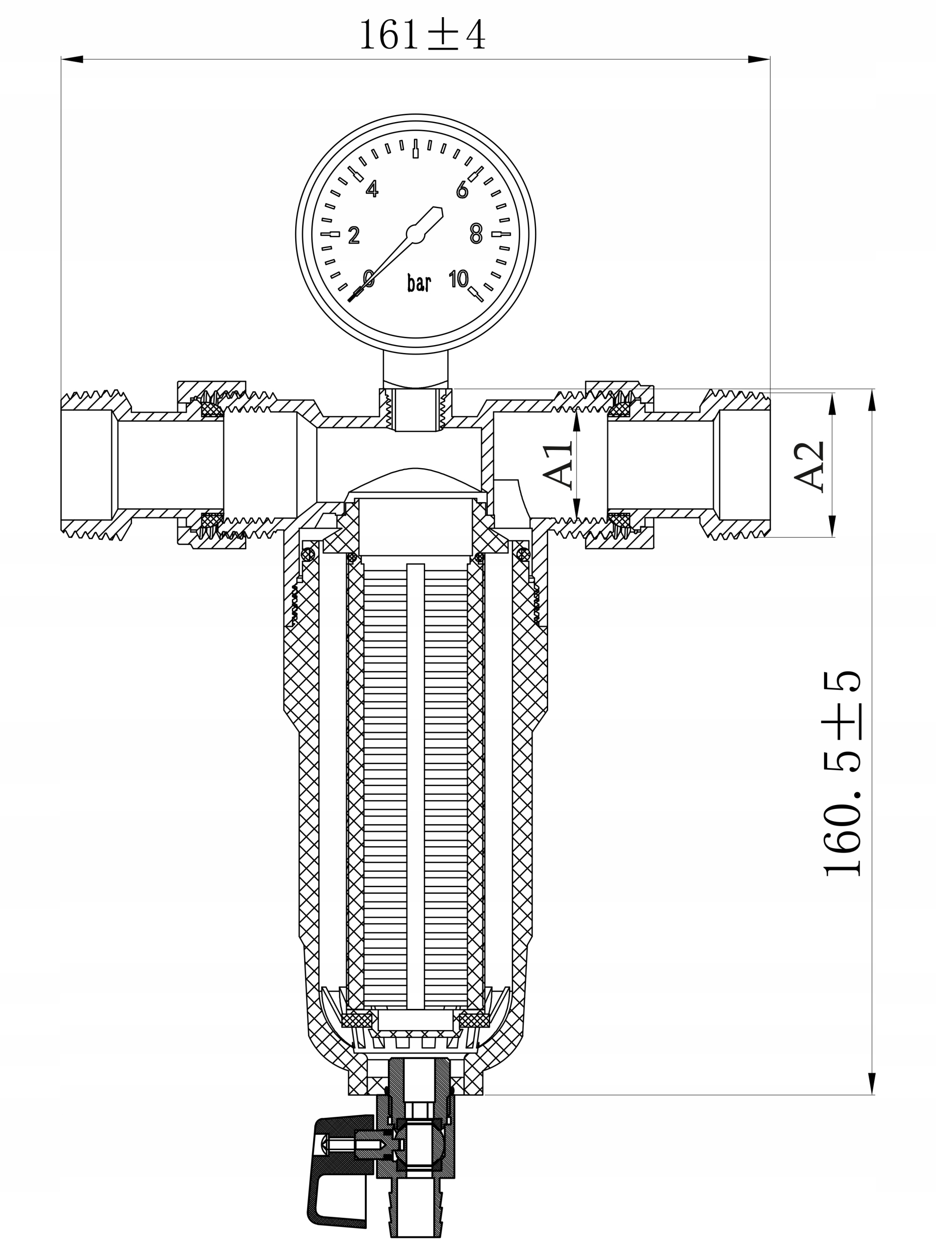 FILTR DO WODY MECHANICZNY SAMOCZYSZCZĄCY Z MANOMETREM 1" DN25 Z PŁUKANIEM