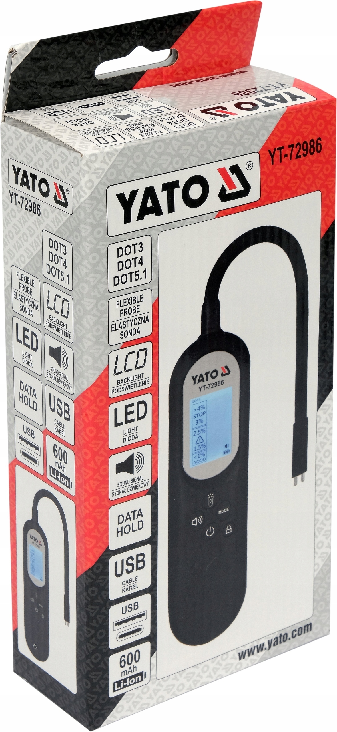 YATOTESTER CYFROWY MIERNIK PŁYNU HAMULCOWEGO LCD