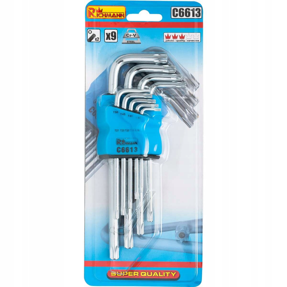 RICHMANN KOMPLET ZESTAW KLUCZY TORX T10-T50 MM 9 ELEMENTÓW CLIP C6613