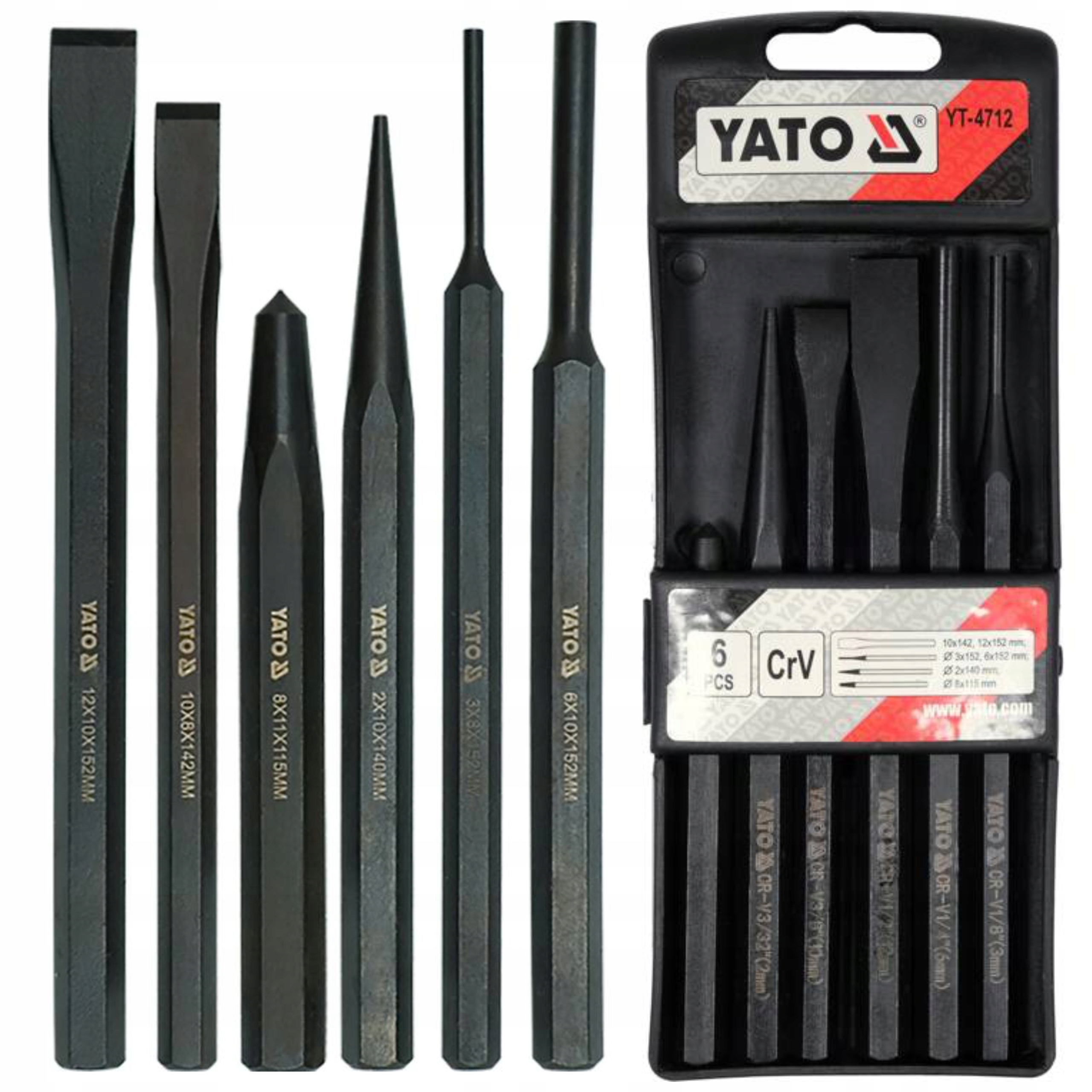 YATO ZESTAW WYBIJAKÓW PRZECINAKÓW PUNKTAKÓW 6SZT DO PRACY W METALU YT-4712