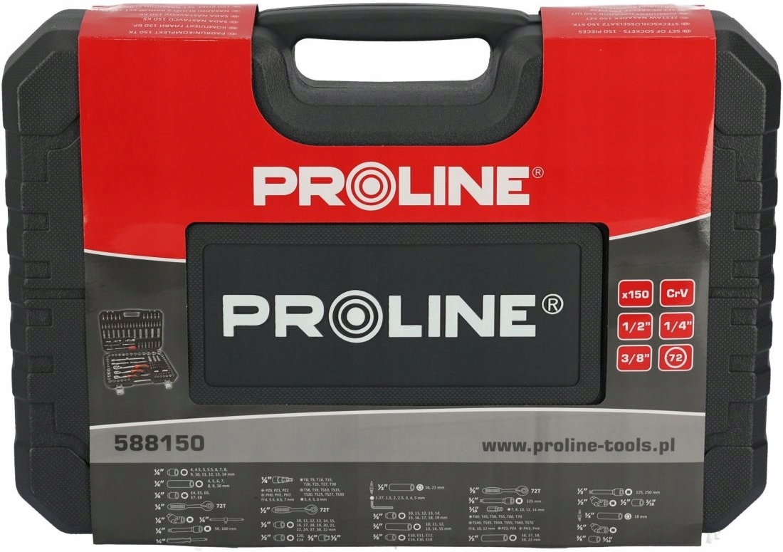 PROLINE 588150 ZESTAW NARZĘDZI KLUCZY NASADOWYCH 1/4" 3/8" 1/2" CRV 150 szt