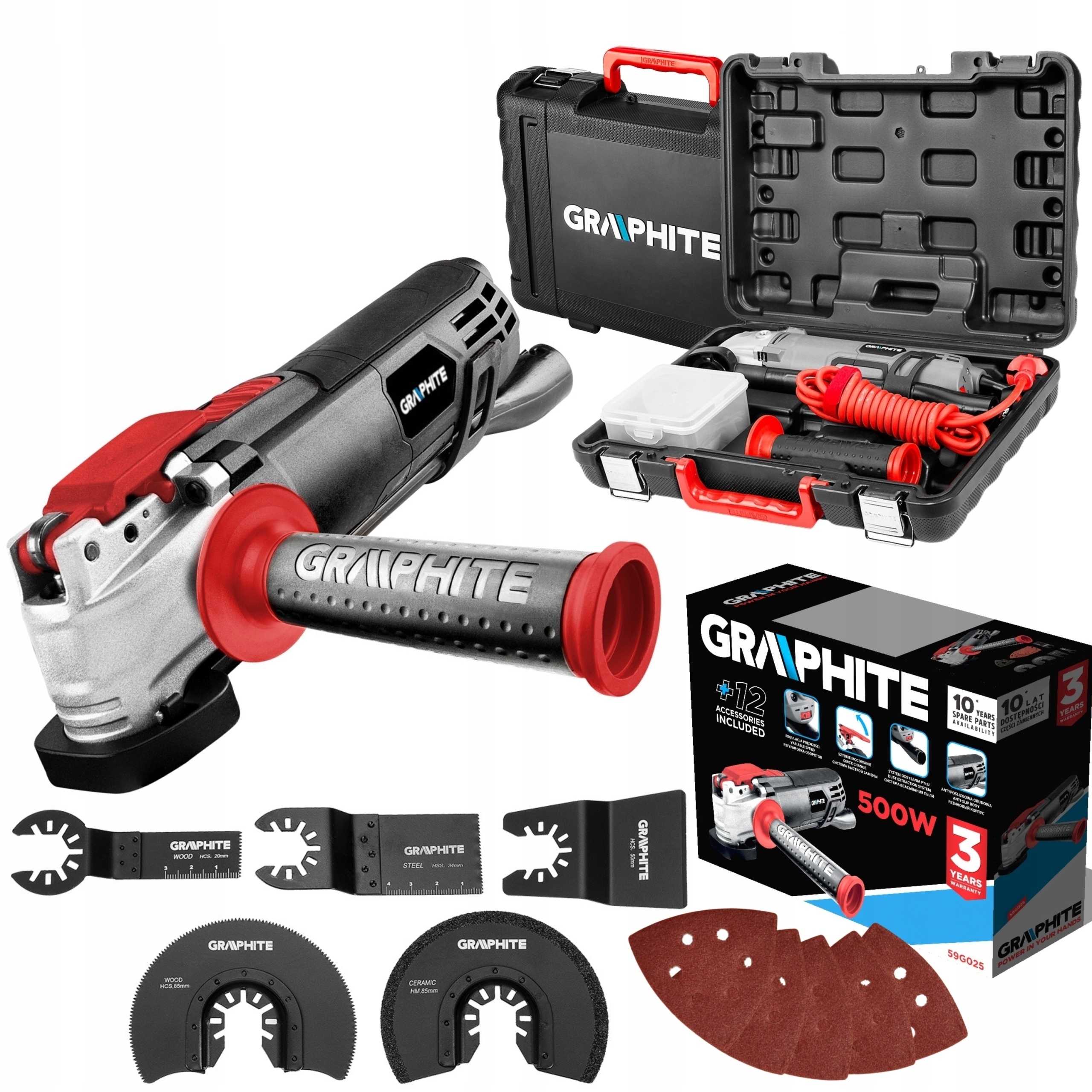 GRAPHITE URZĄDZENIE WIELOFUNKCYJNE MULTI TOOL SZLIFIERKA 230V 500W 59G025