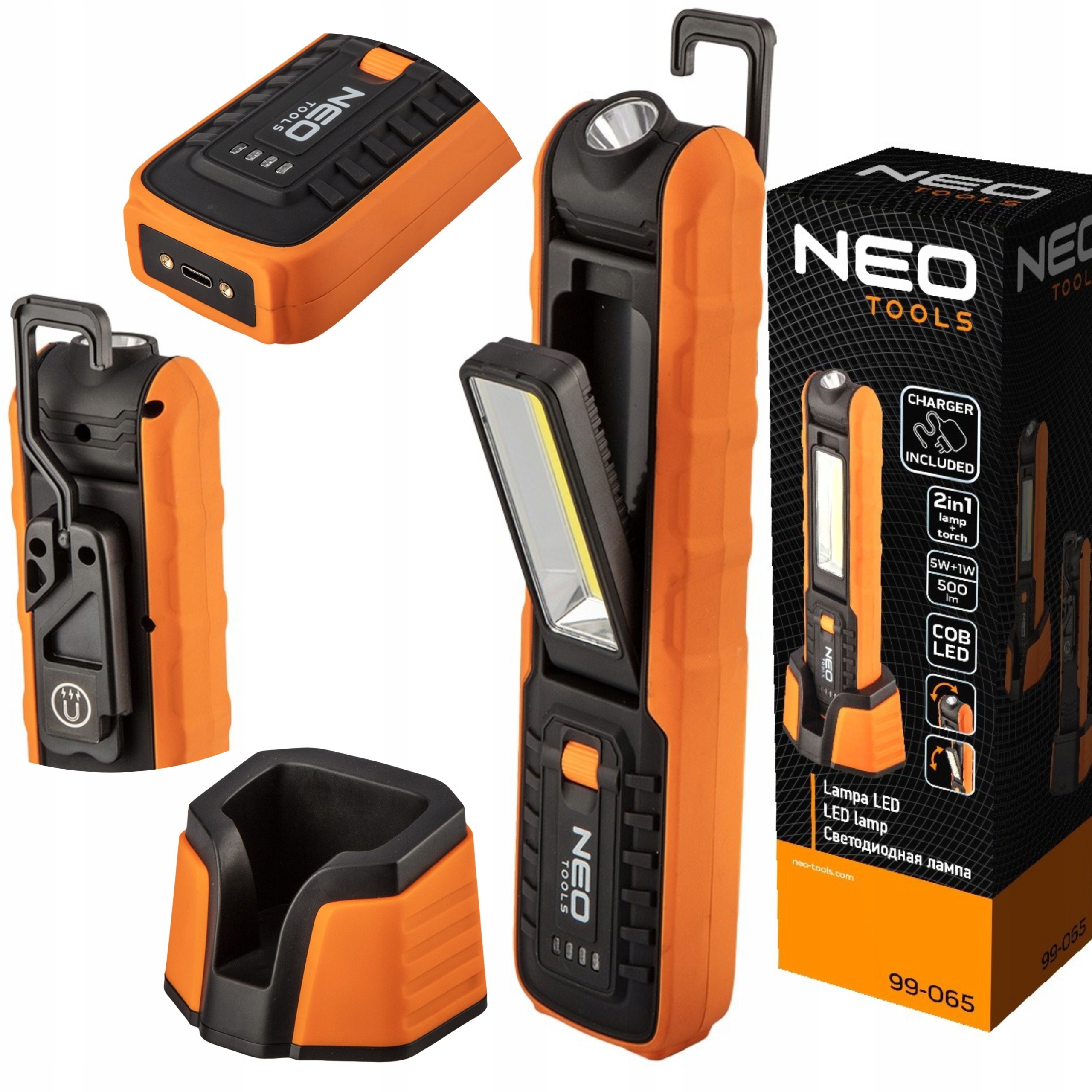 NEO LAMPA WARSZTATOWA akum 500 lm COB +baza +ład