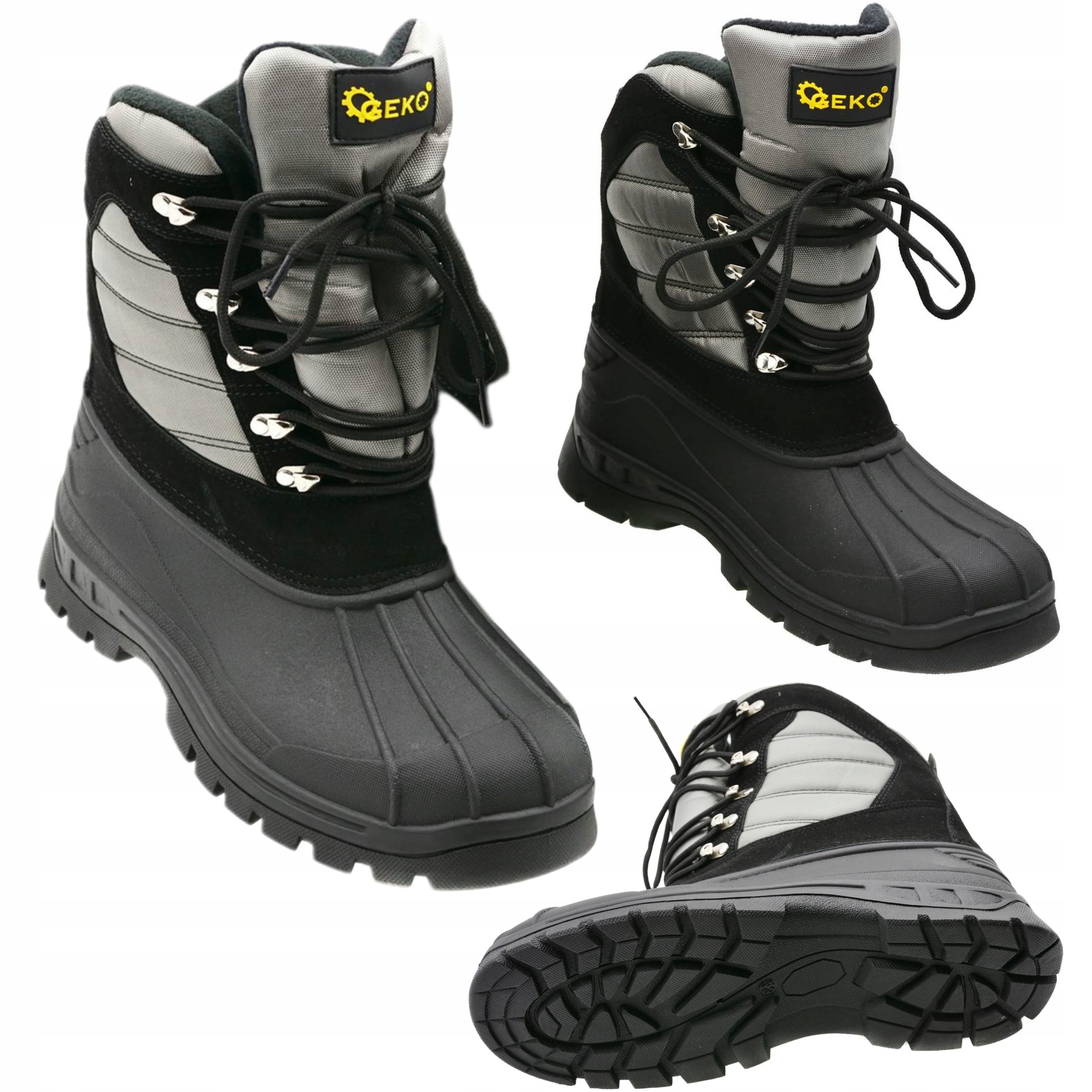 ŚNIEGOWCE BUTY ROBOCZE ZIMOWE WYSOKIE OCIEPLANE SZARE WODOODPORNE GRUBE R44