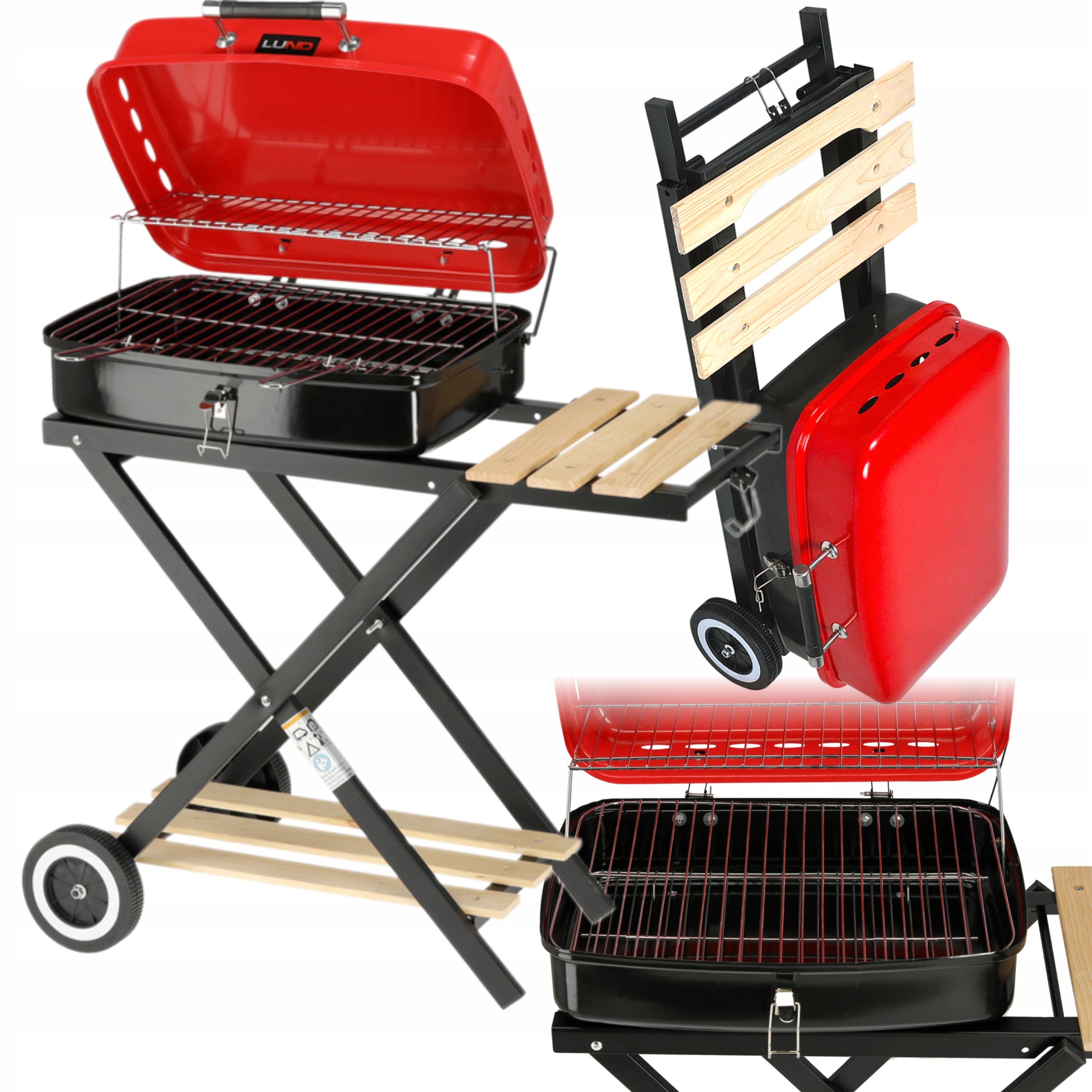 LUND GRILL WĘGLOWY OGDRODOWY SKŁADANY PRZENOŚNY 45x33,5cm CHROMOWANY RUSZT
