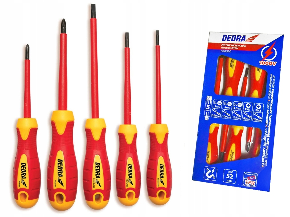 DEDRA 06B050 ZESTAW WKRĘTAKI IZOLOWANE PŁASKIE PH