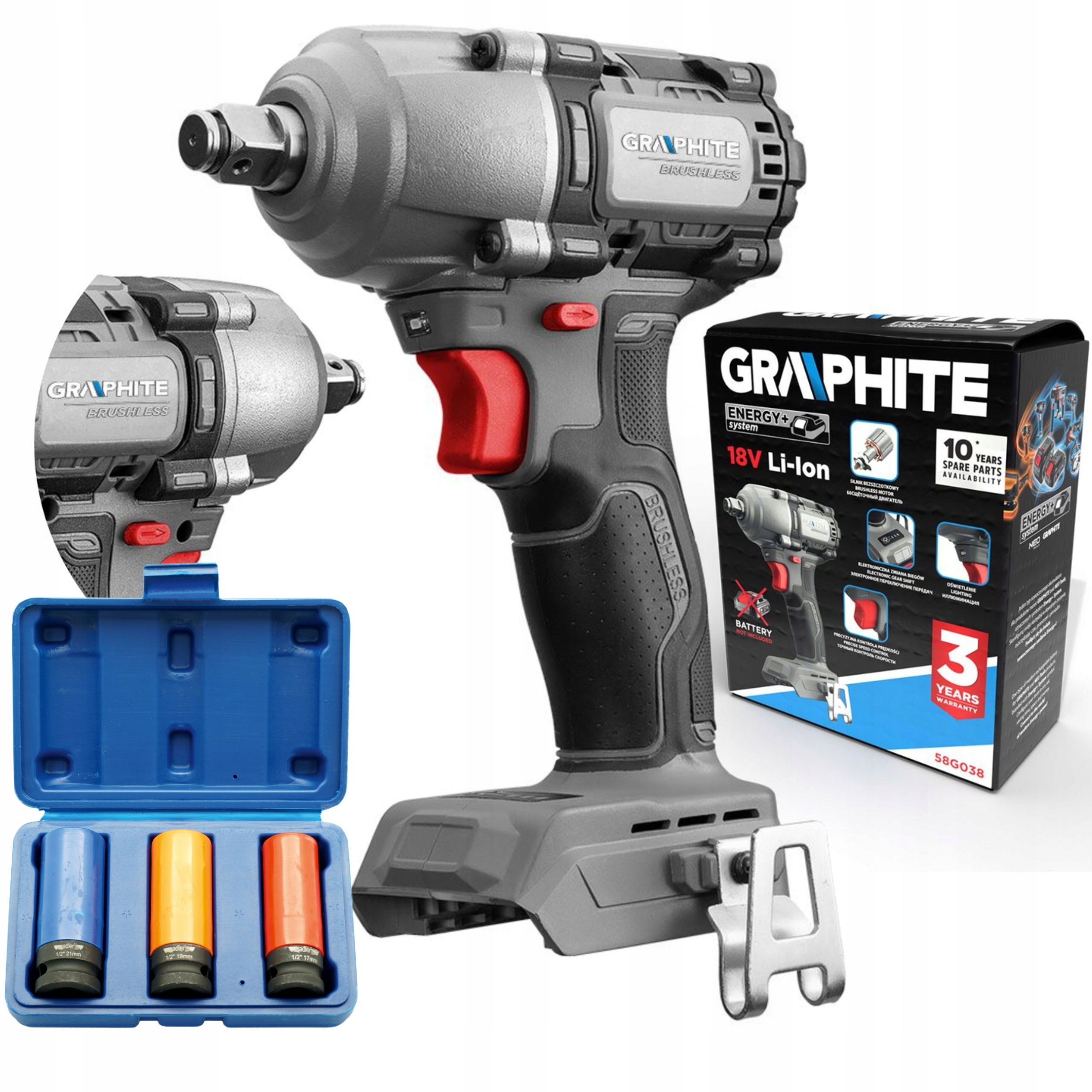 GRAPHITE KLUCZ UDAROWY 450Nm BEZSZCZOTKOWY AKUMULATOROWY +Nasadki ALU FELG