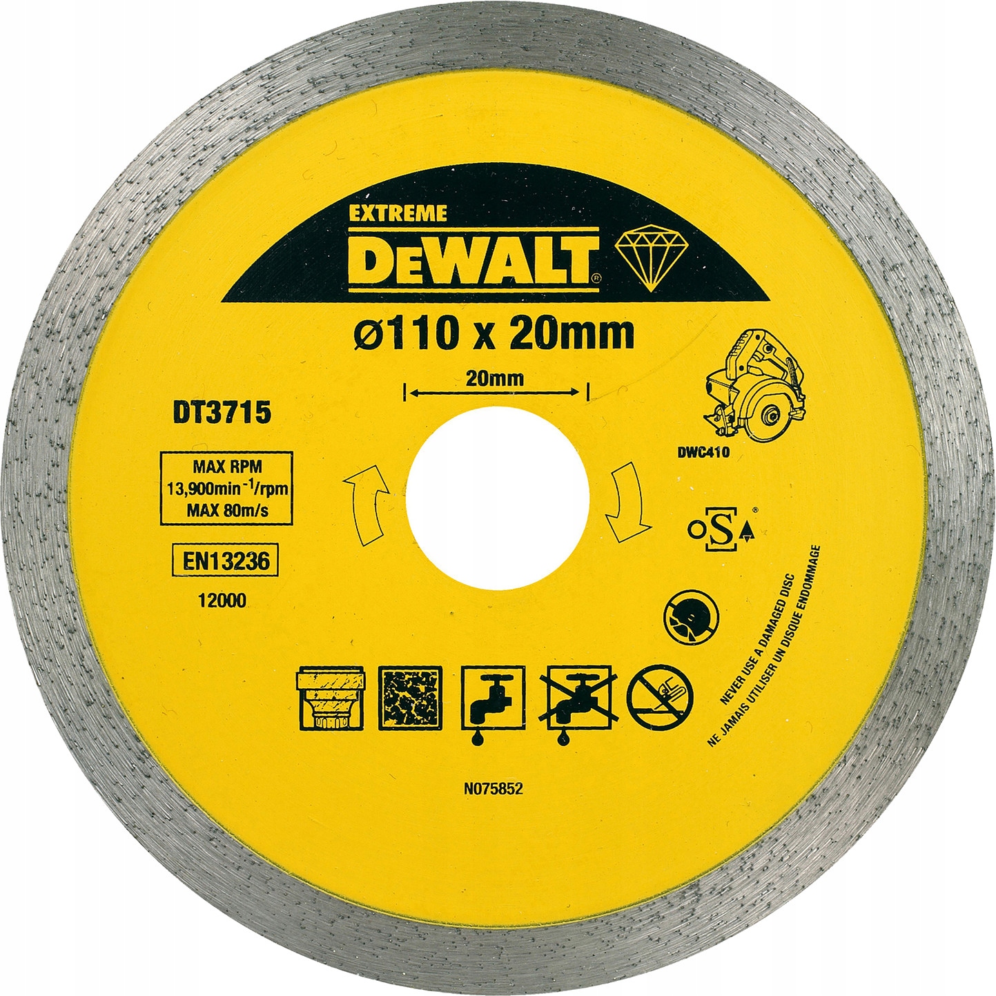 TARCZA DIAMENTOWA pełna 110 EXTREME DeWalt DT3715