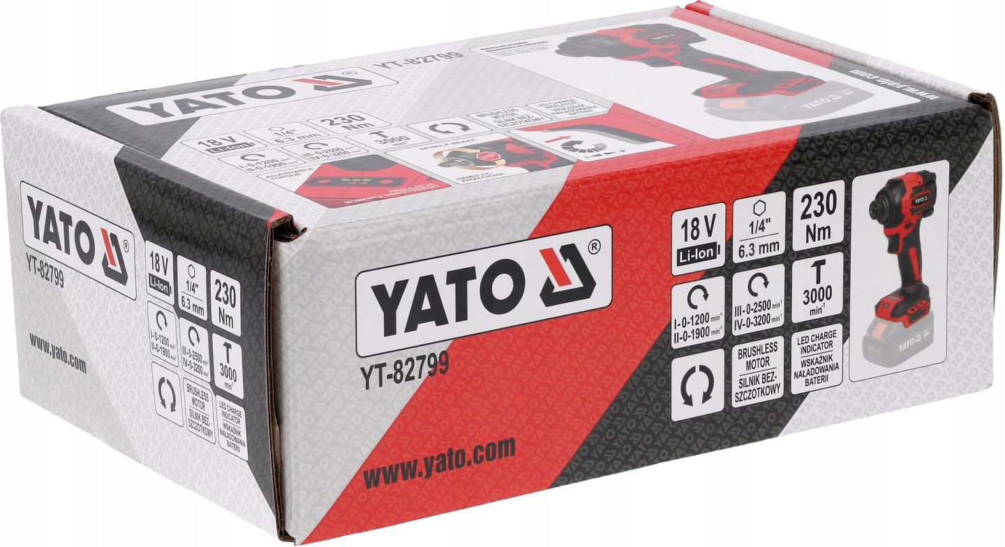 YATO ZAKRĘTARKA UDAROWA AKUMULATOROWA BEZSZCZOTKOWA 18V 230NM 1/4'' KORPUS