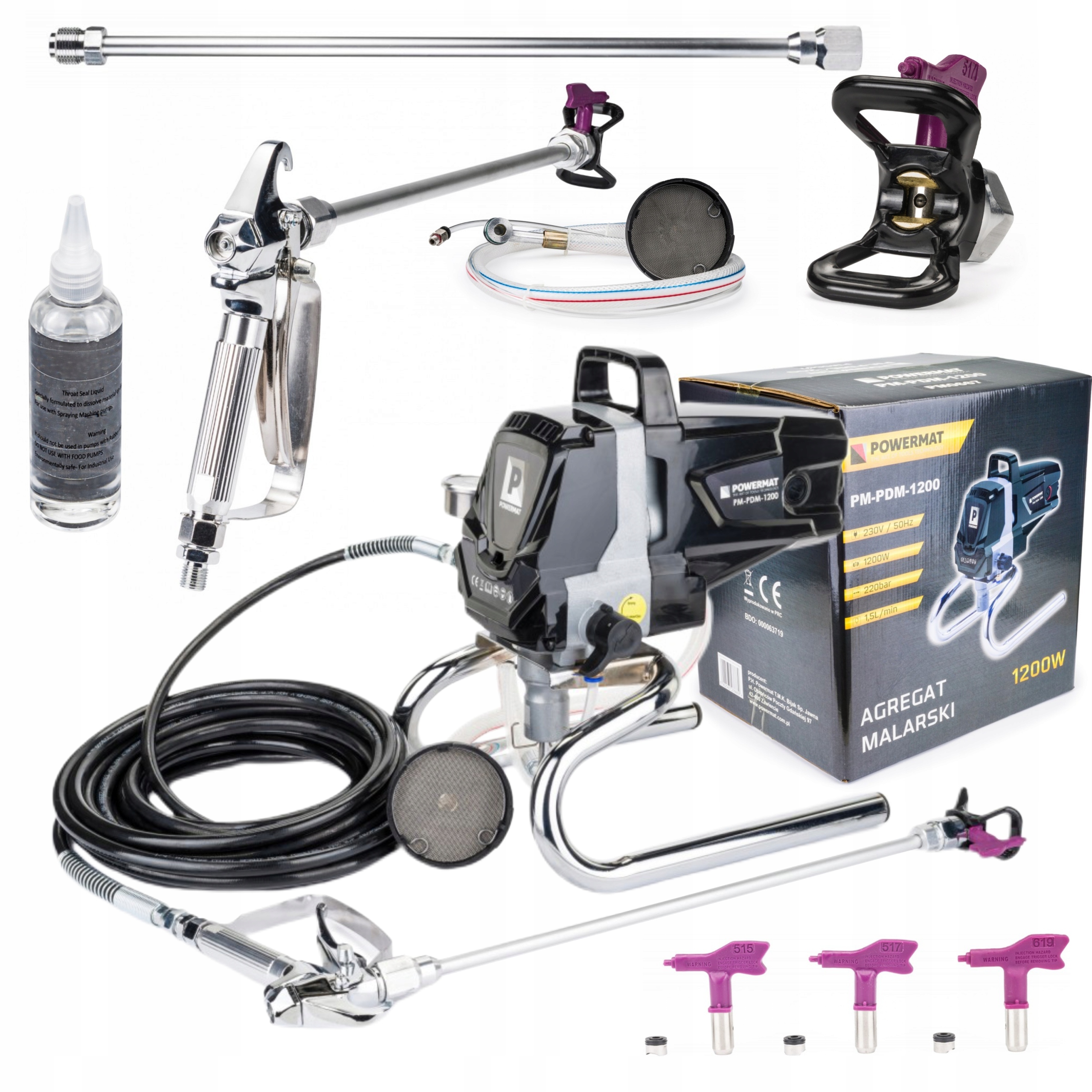 AGREGAT MALARSKI PISTOLET HYDRODYNAMICZNY 220 BAR +PRZEDŁUŻKA +DYSZE ZESTAW