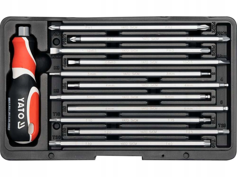 YATO WKRĘTAK ŚRUBOKRĘT WYMIENNE KOŃCÓWKI PŁASKI KRZYŻOWY TORX HEX IMBUS 22e