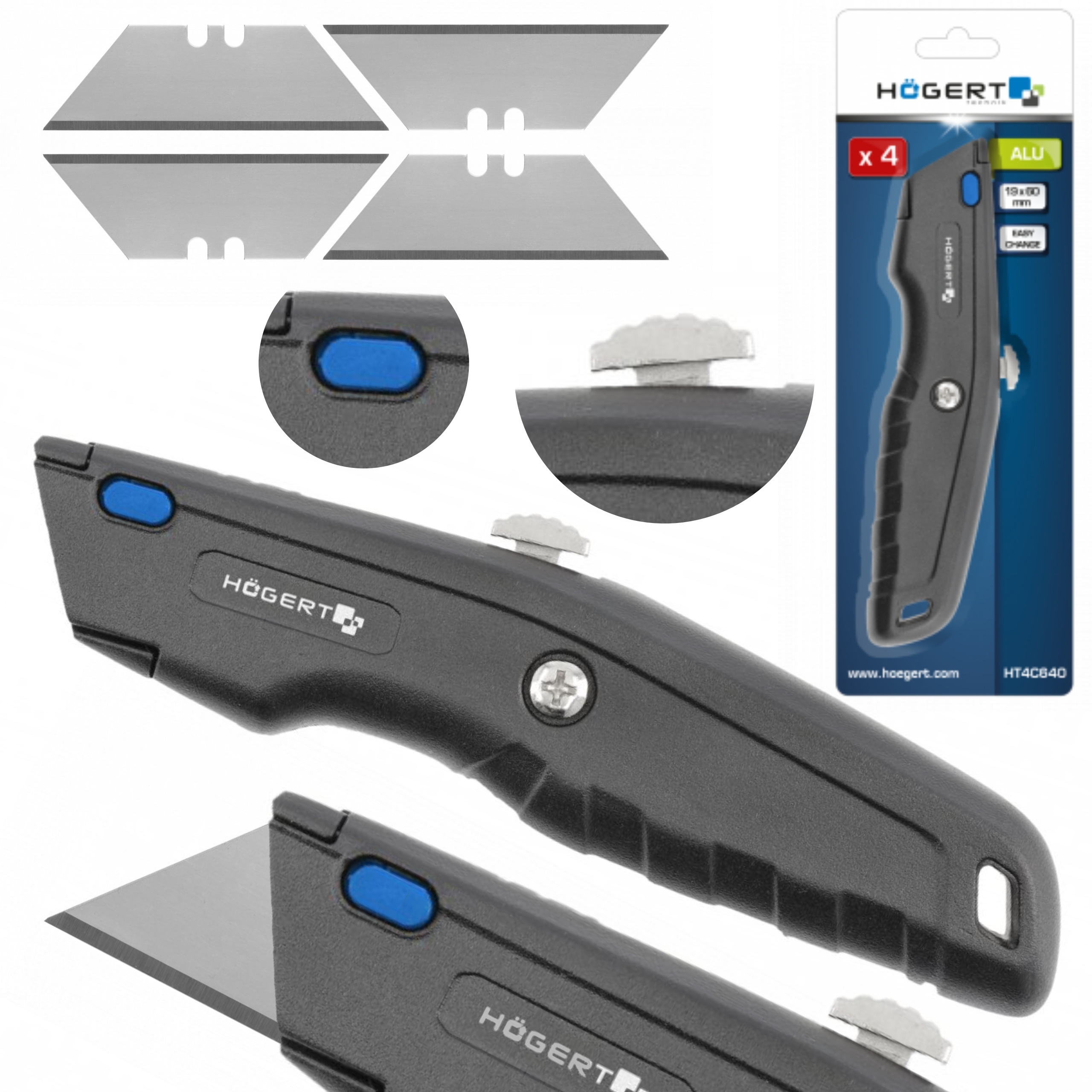 HOEGERT NÓŻ Z OSTRZEM TRAPEZOWYM 1+3 ALUMINIUM HT4C640