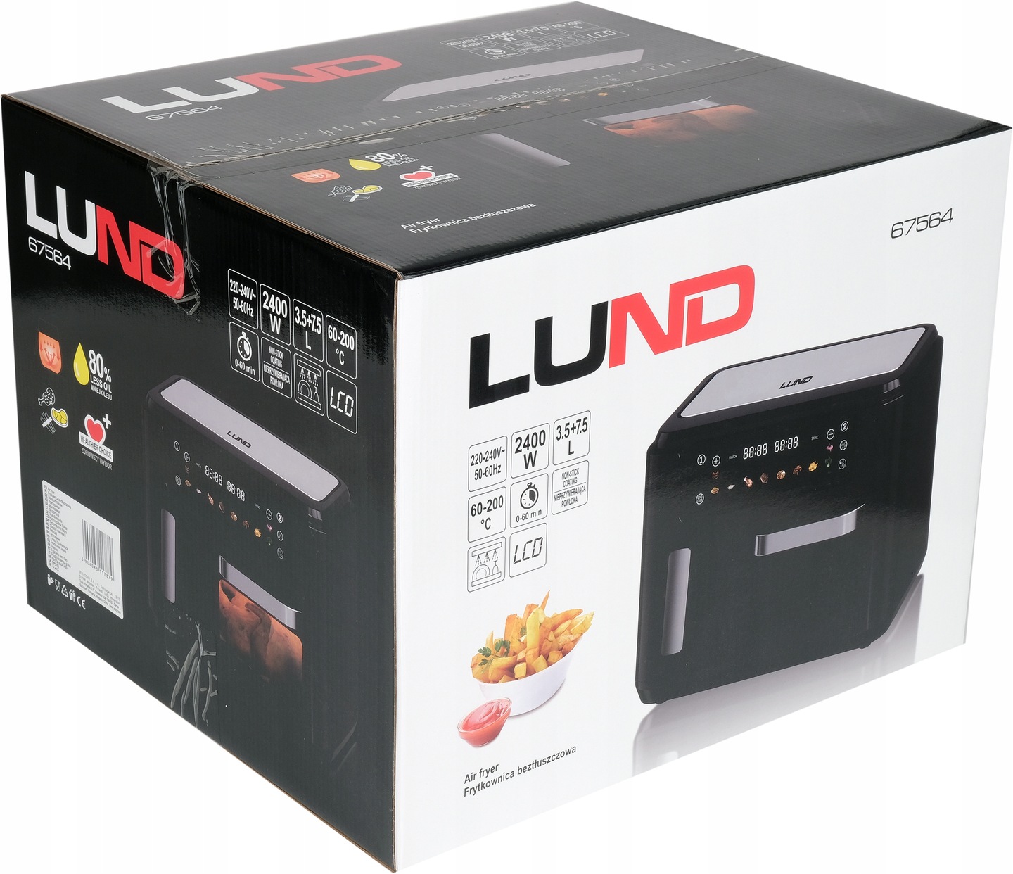 FRYTKOWNICA BEZTŁUSZCZOWA AIR FRYER 2400W DWIE KOMORY 3,5L+7,5L WYŚWIETLACZ