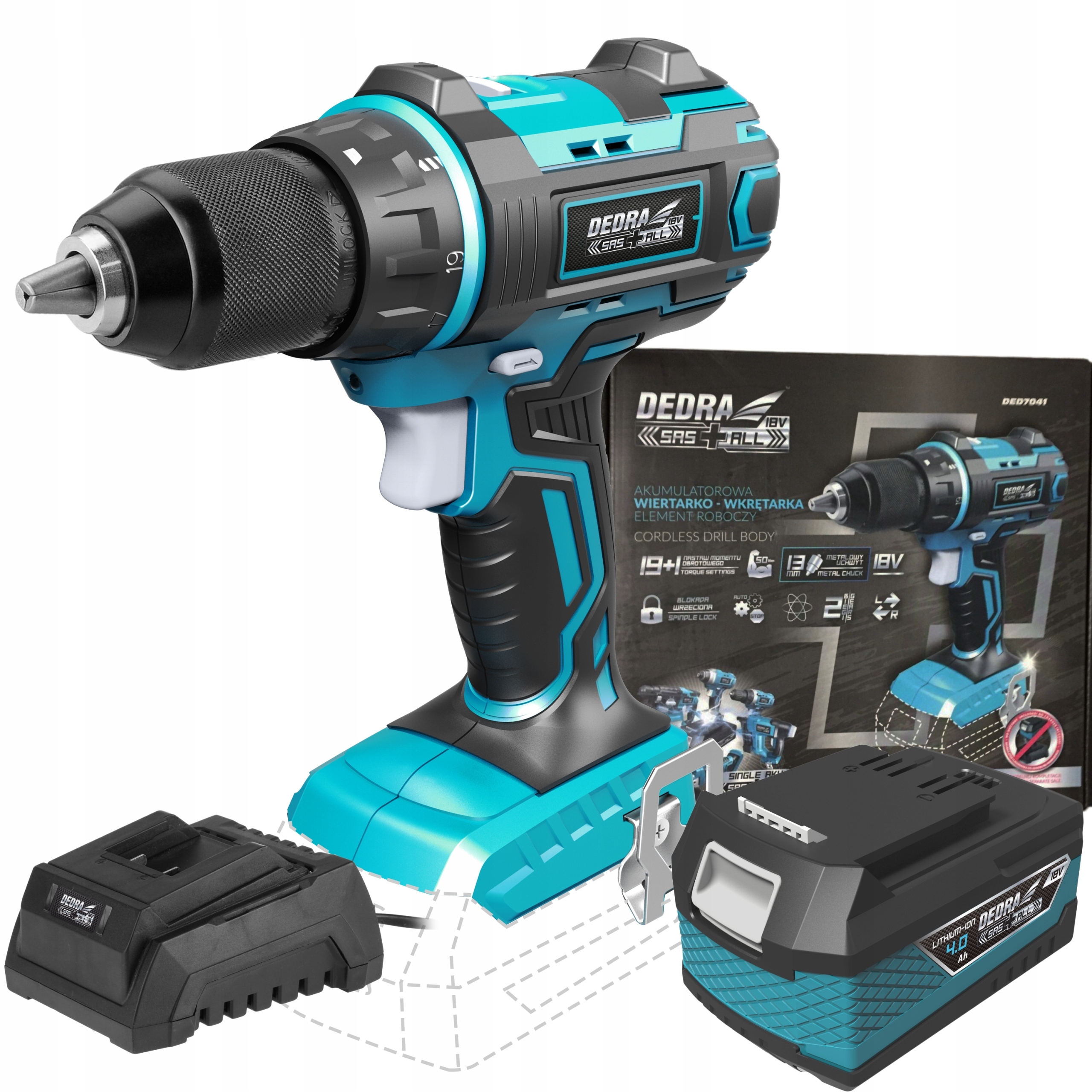 DEDRA WKRĘTARKO WKRĘTARKA AKUM SAS+ALL 50Nm 13mm 2-biegi DED7041 18V +4Ah