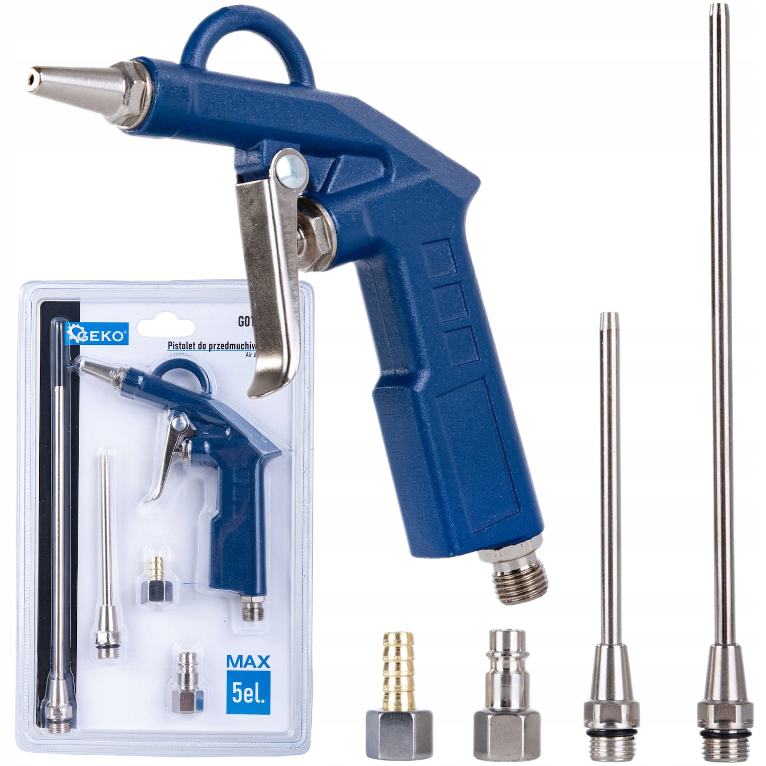 PISTOLET MAX DO PRZEDMUCHIWANIA Z KOŃCÓWKAMI 5EL. 1/4" 8 BAR GEKO G01174A
