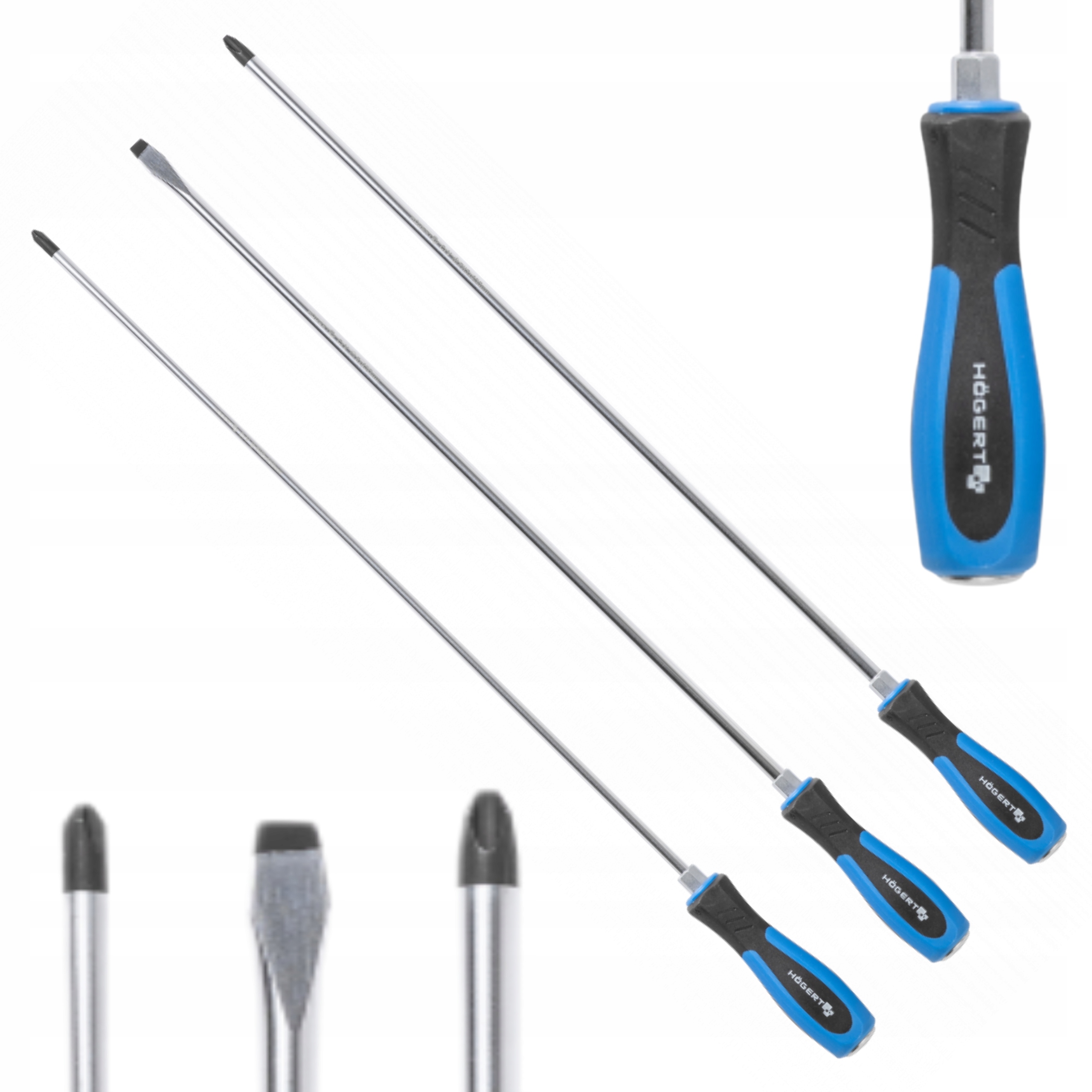 HOEGERT ZESTAW WKRĘTAKÓW DŁUGICH 3SZTUKI 45CM SL8 PH2 PH3 x 450mm HT1S084