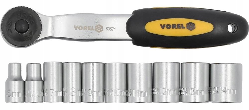 VOREL ZESTAW GRZECHOTKA 1/4'' Z NASADKAMI 5-14 MM, CRV 11 SZT V58600