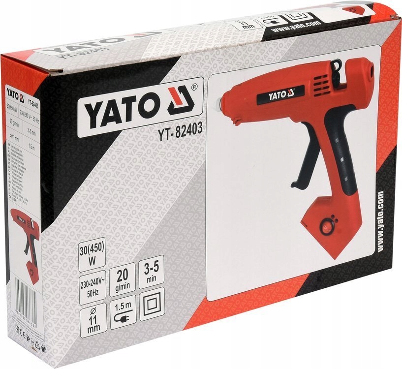 YATO PISTOLET DO KLEJU NA GORĄCO WYSOKA WYDAJNOŚĆ 20G/MIN 450W 11MM + KLEJ
