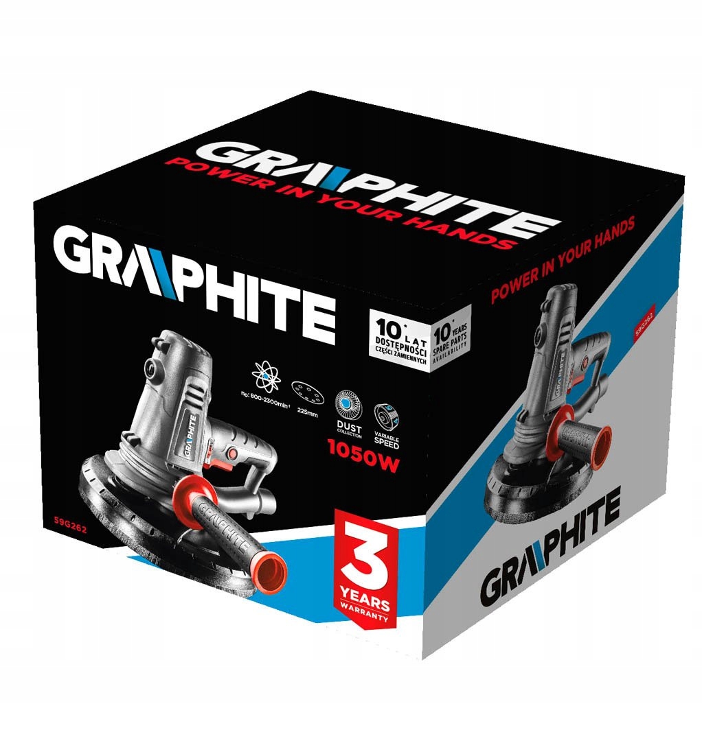GRAPHITE SZLIFIERKA DO GIPSU 1050W TARCZA 225MM Z SYSTEMEM ODPYLANIA 58G262
