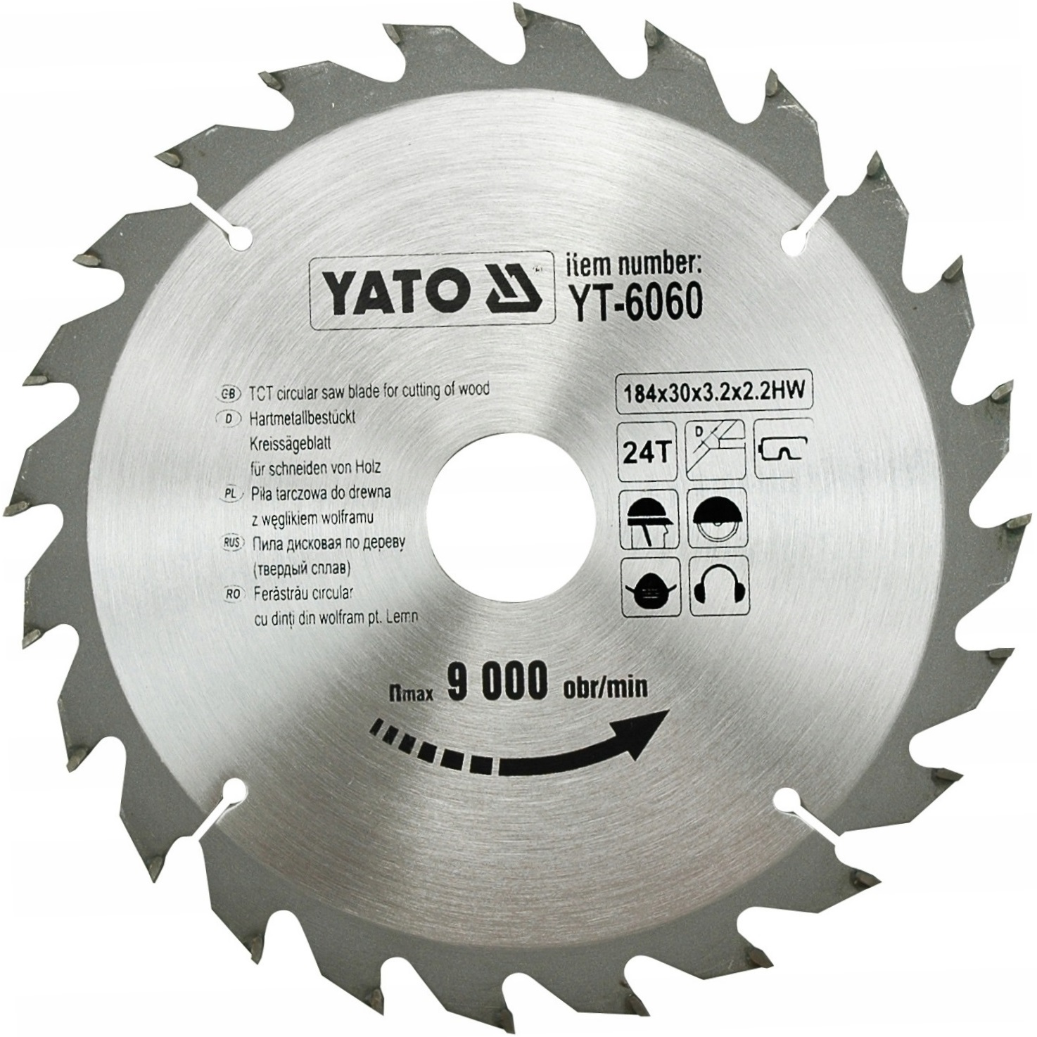YATO TARCZA WIDIOWA 184x24Tx30MM ZĘBY Z NAKŁADKĄ Z WĘGLIKA DO DREWNA YT6060